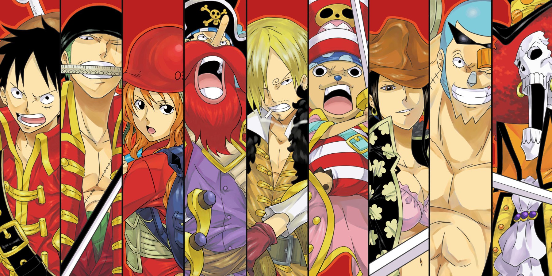 Anime 1800x900 One Piece Sanji Roronoa Zoro Monkey D. Luffy Nami Usopp Tony Tony Chopper Nico Robin Franky Brook collage
