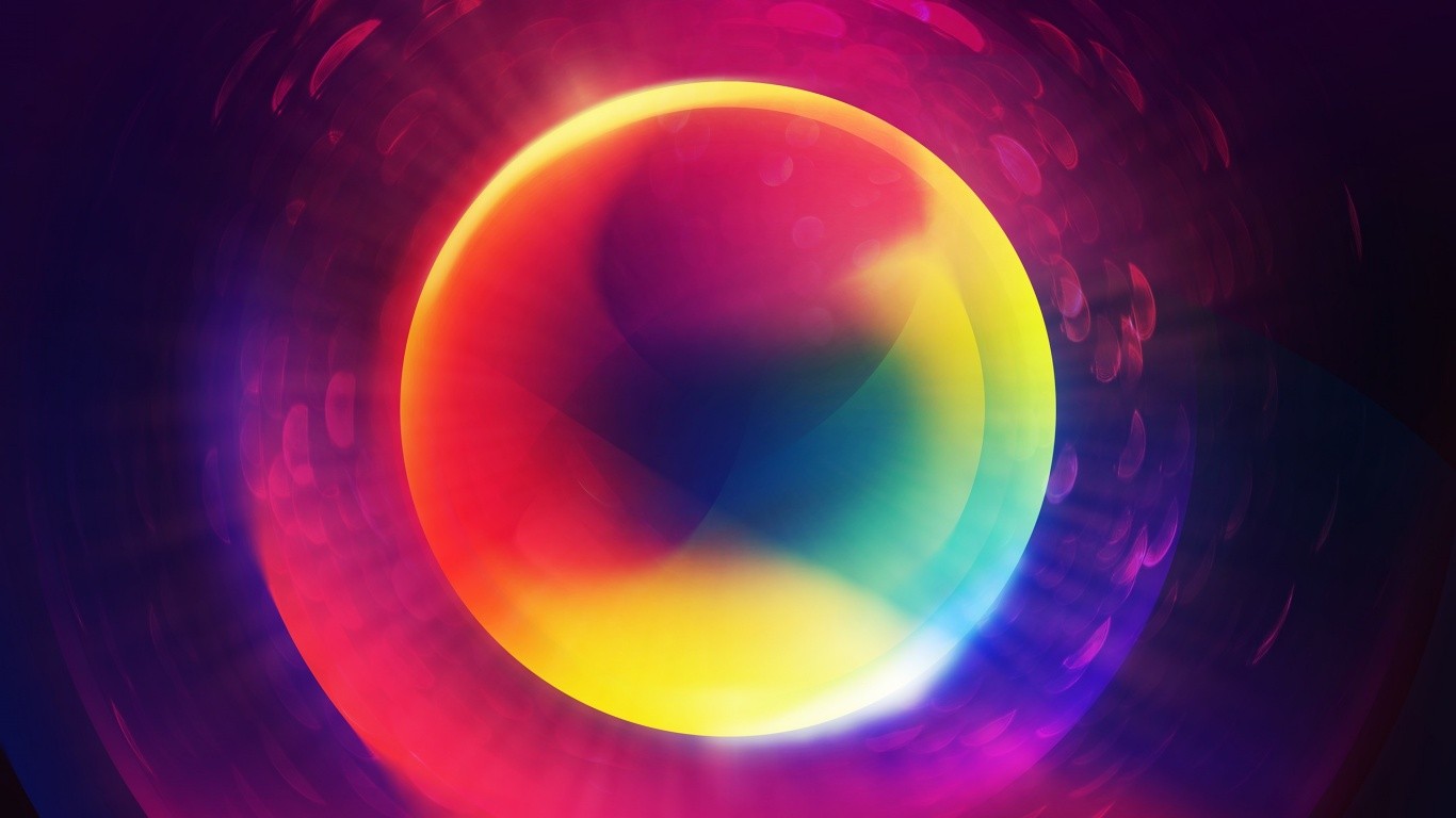 General 1366x768 digital art shapes lights colorful PerfectHue digital glowing circle sphere orb