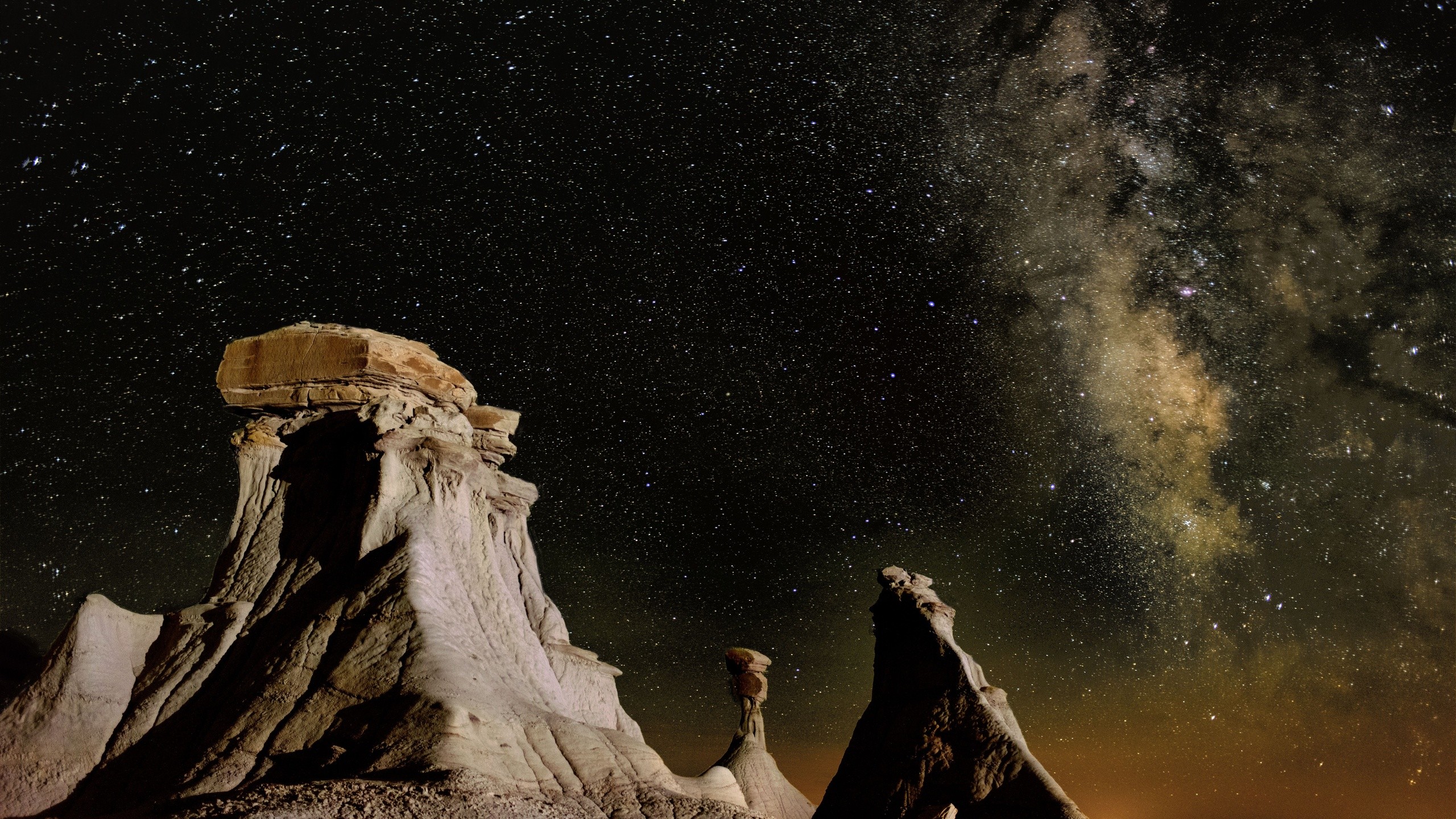 General 2560x1440 nature landscape mountains rocks sky night stars Milky Way shadow rock formation New Mexico USA desert