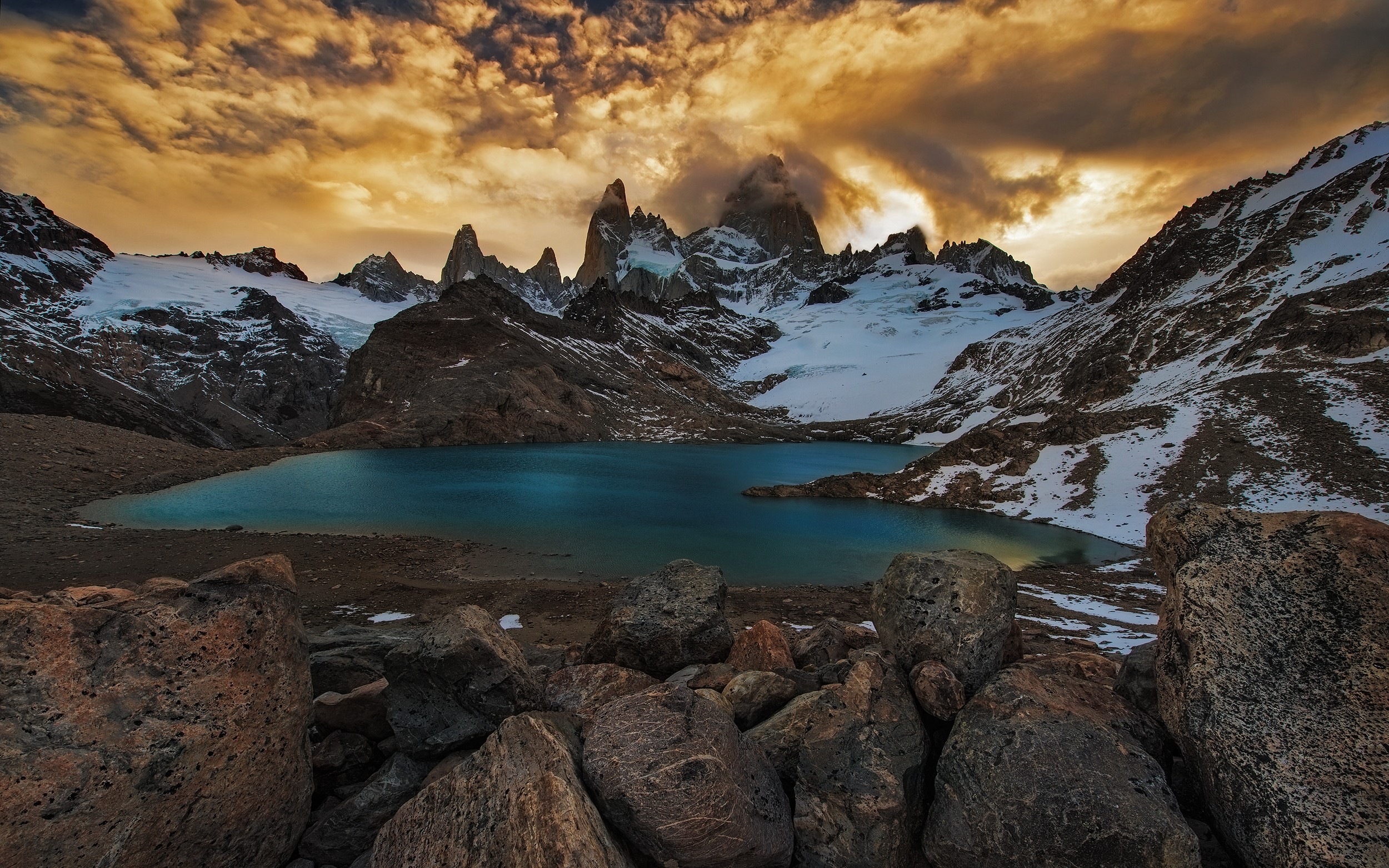 General 2500x1563 mountains lake sunset nature clouds landscape Argentina snowy peak South America