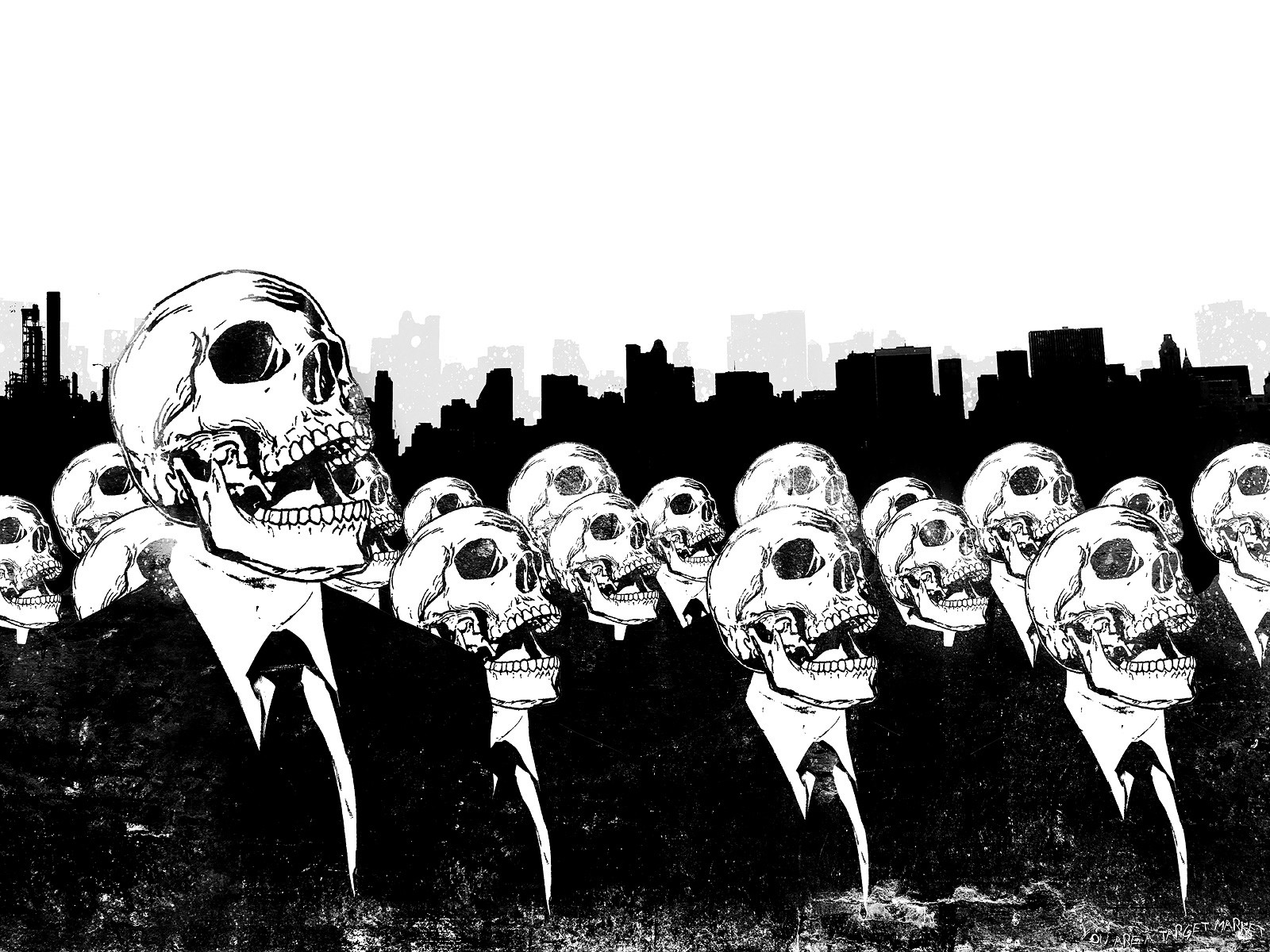 General 1600x1200 Alex Cherry suits artwork monochrome skull grunge skyline digital art cityscape DeviantArt