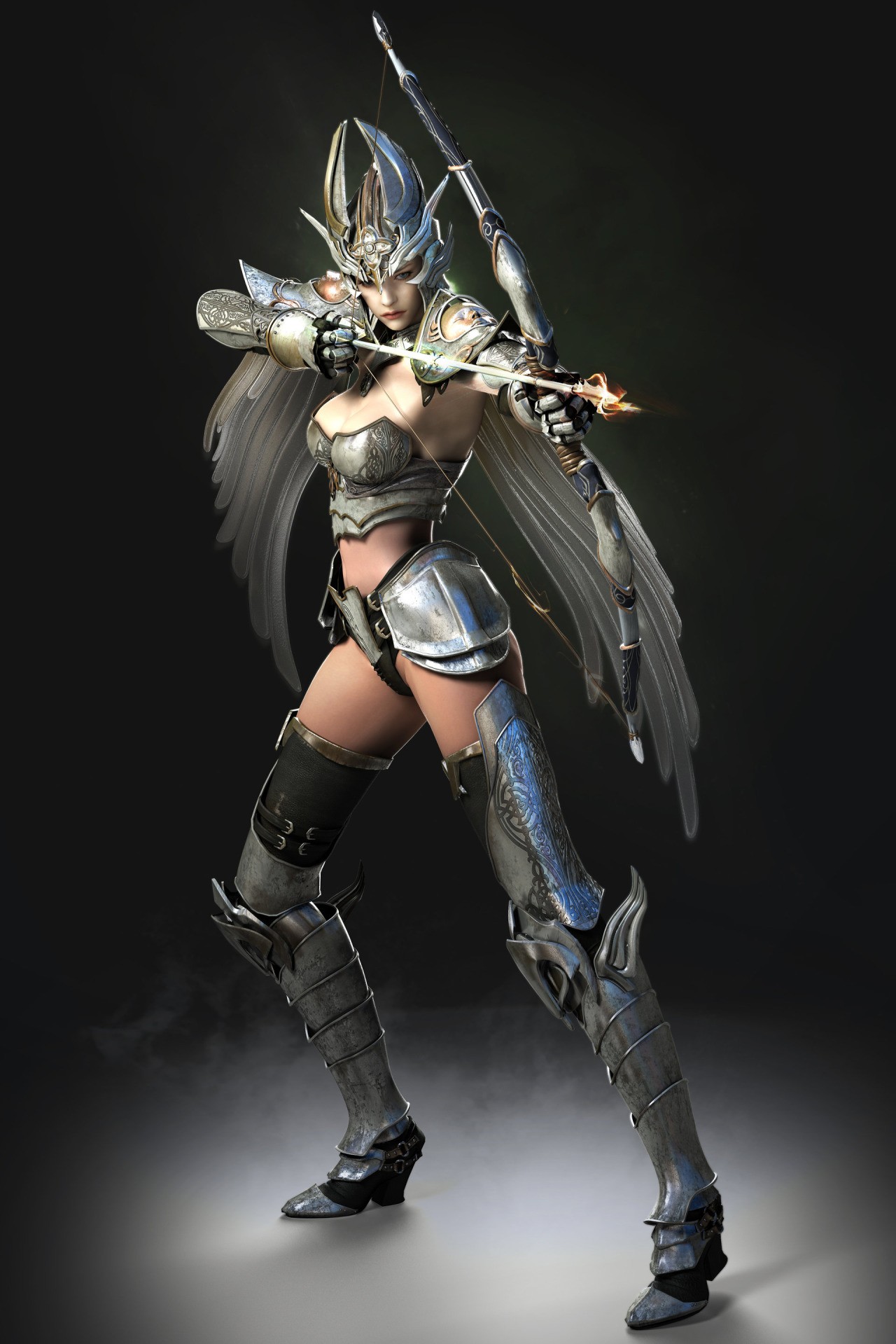 General 1280x1919 digital art archer fantasy girl fantasy art black background simple background bow and arrow aiming