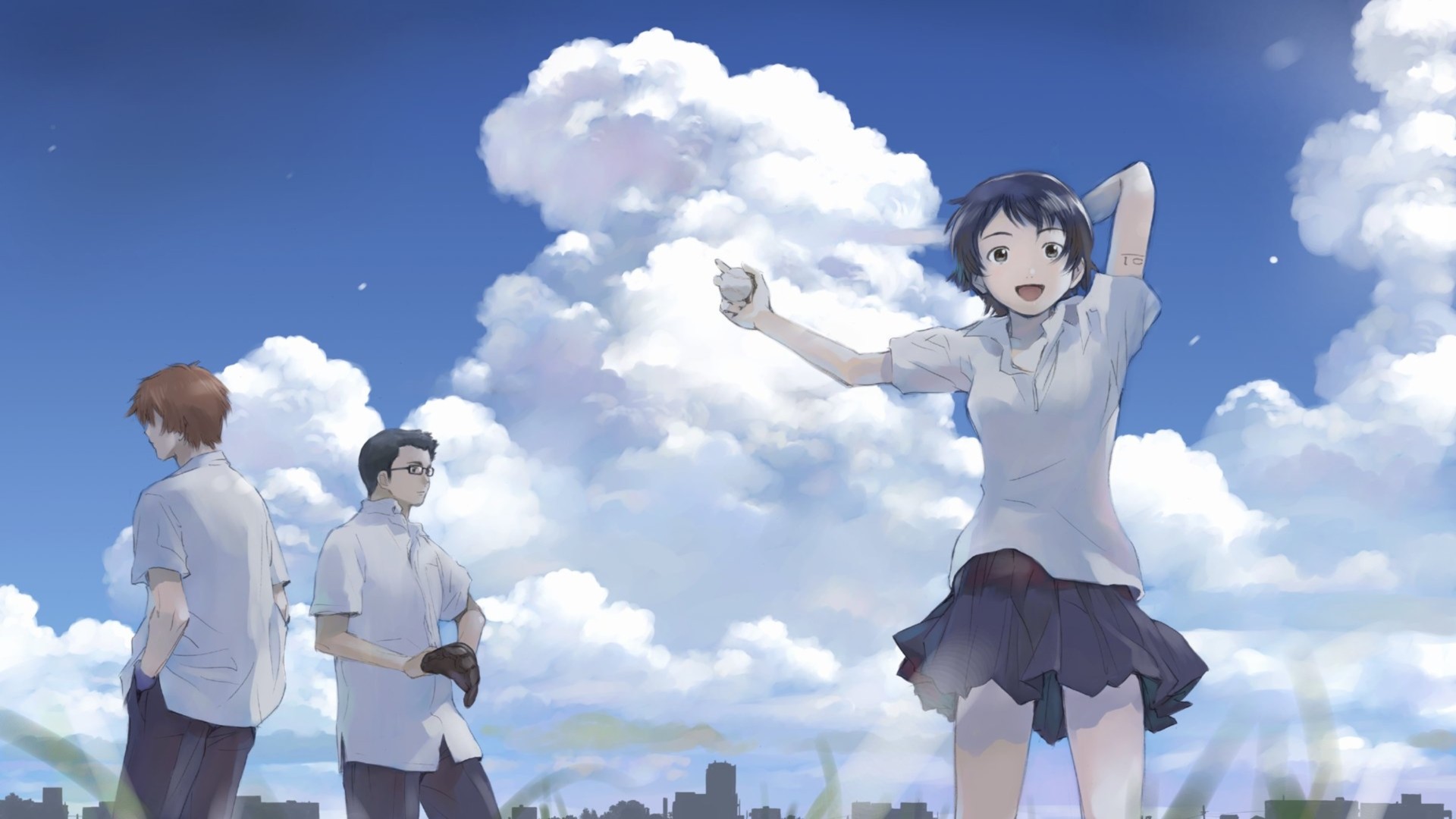 Anime 1920x1080 manga anime girls anime anime boys sky clouds open mouth baseball