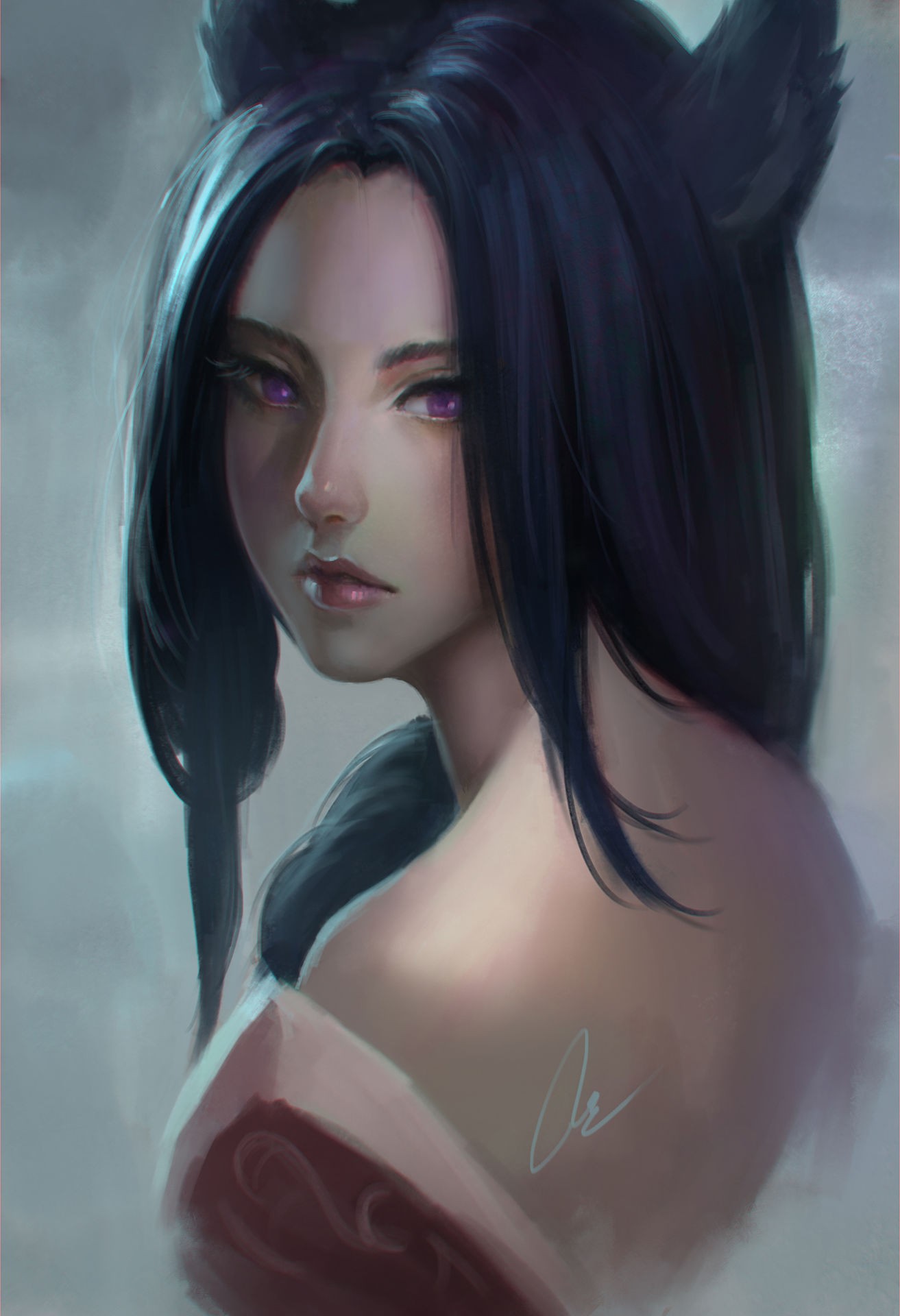 General 1313x1920 Ahri (League of Legends) fantasy art face purple eyes dark hair fantasy girl video game girls video game characters fan art PC gaming League of Legends