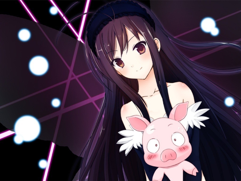 Anime 1024x768 Accel World pigs anime girls anime long hair