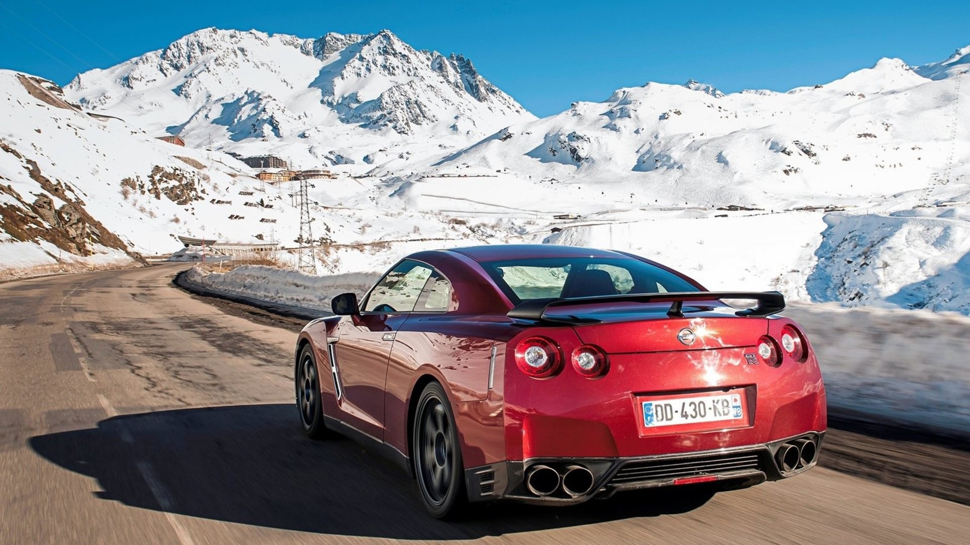 General 1920x1080 Nissan Nissan GT-R winter car road asphalt numbers mountains red cars vehicle Japanese cars