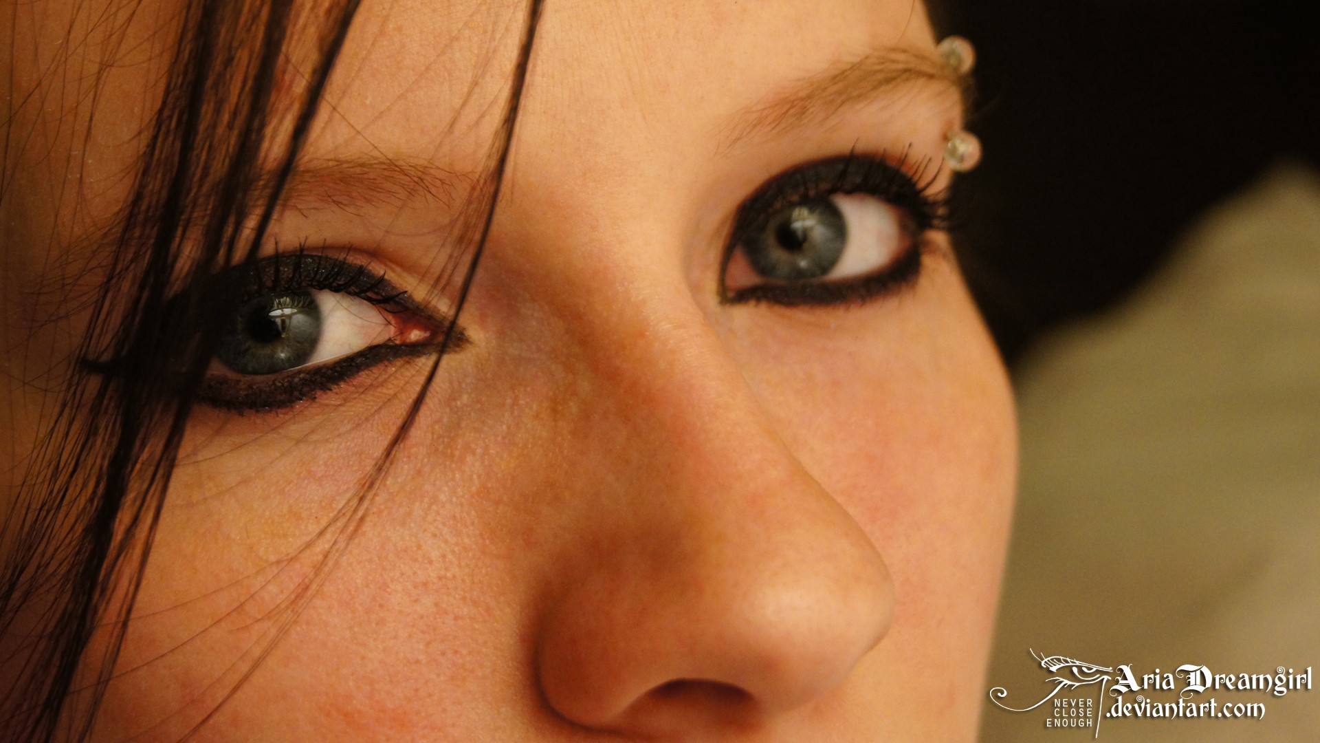 People 1920x1080 Aria Dreamgirl women closeup pierced eyebrow face eyes looking at viewer piercing model watermarked