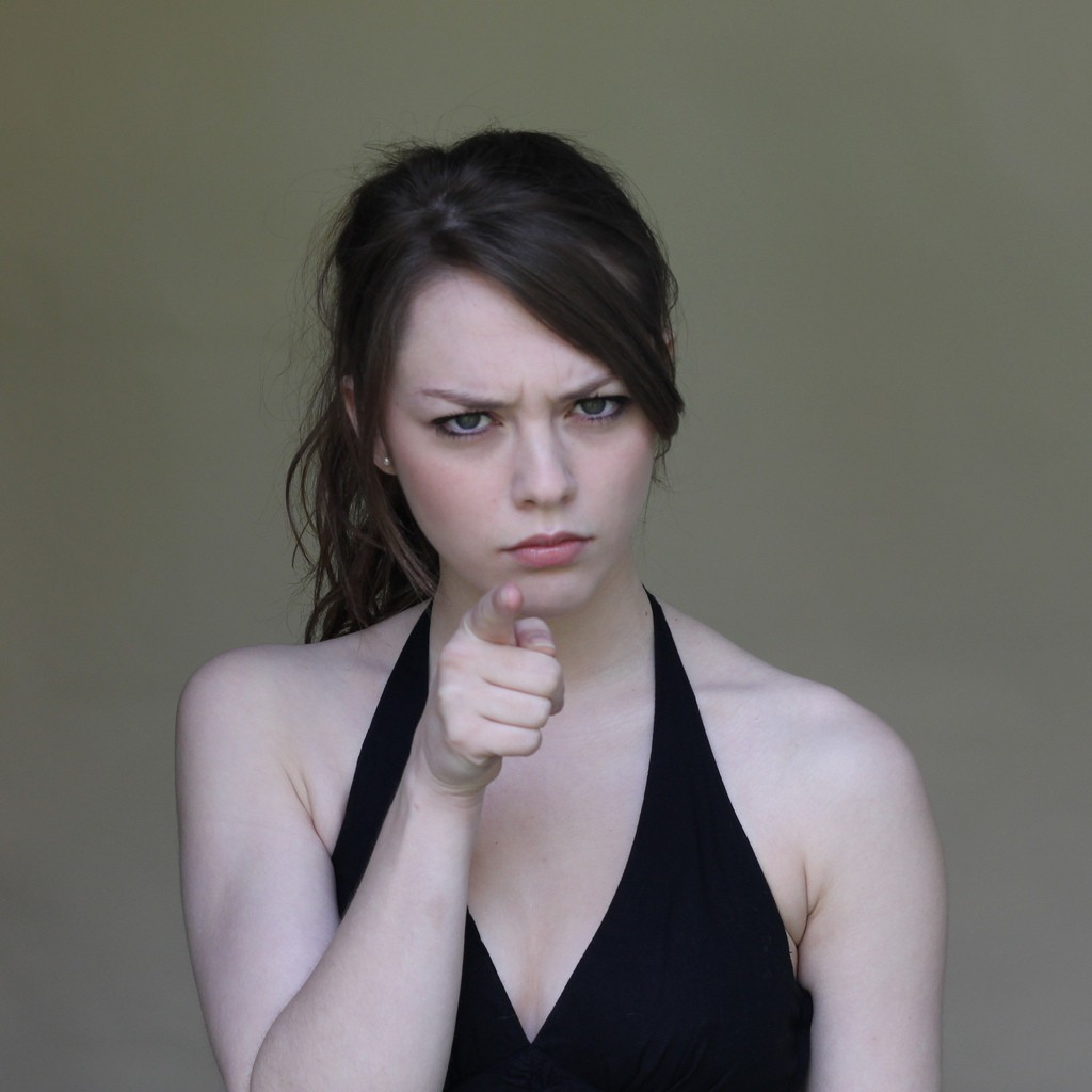 People 1024x1024 frown women hand gesture finger pointing Imogen Dyer British women angry face brunette model simple background