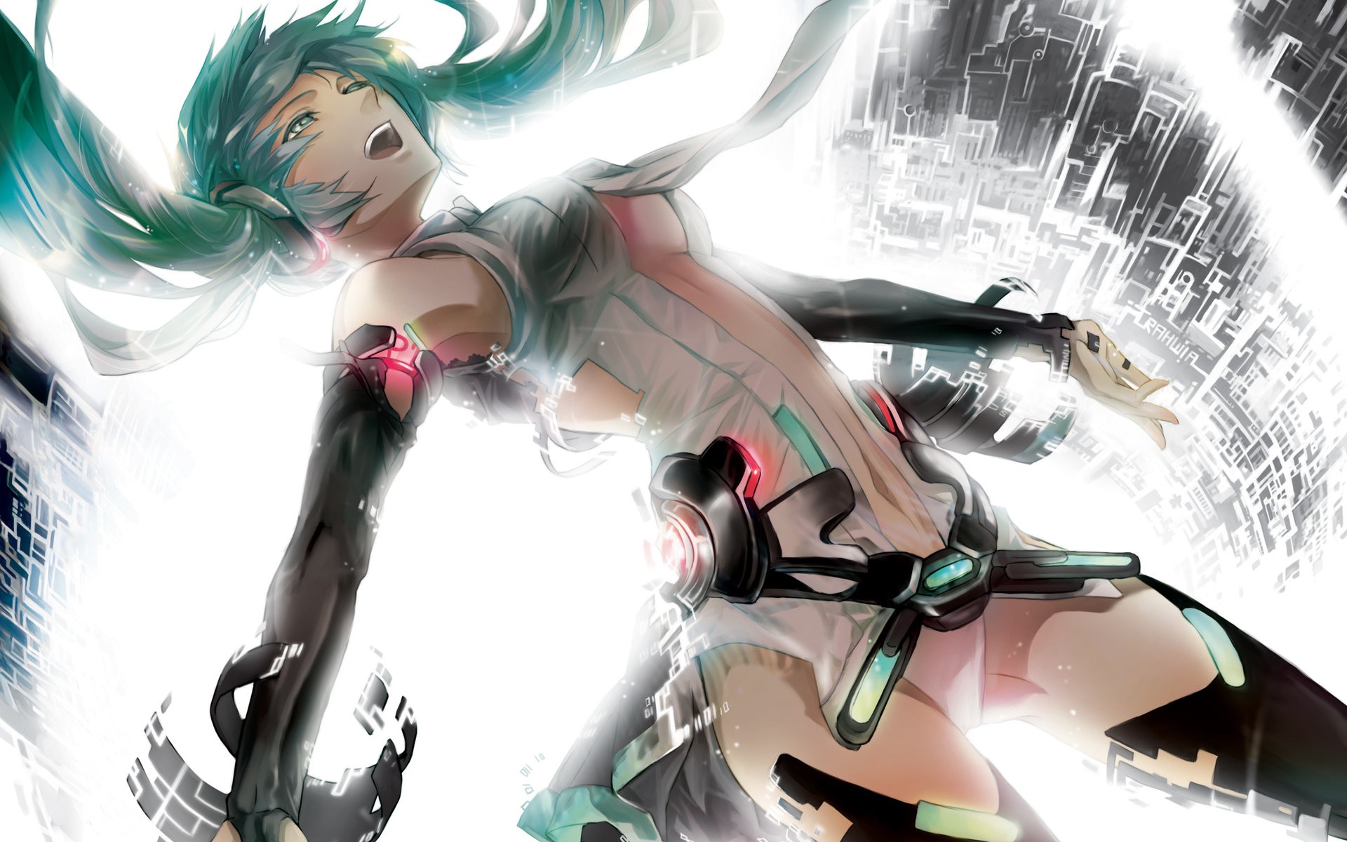 Anime 1920x1200 Vocaloid Hatsune Miku turquoise hair twintails anime girls anime open mouth long hair green hair