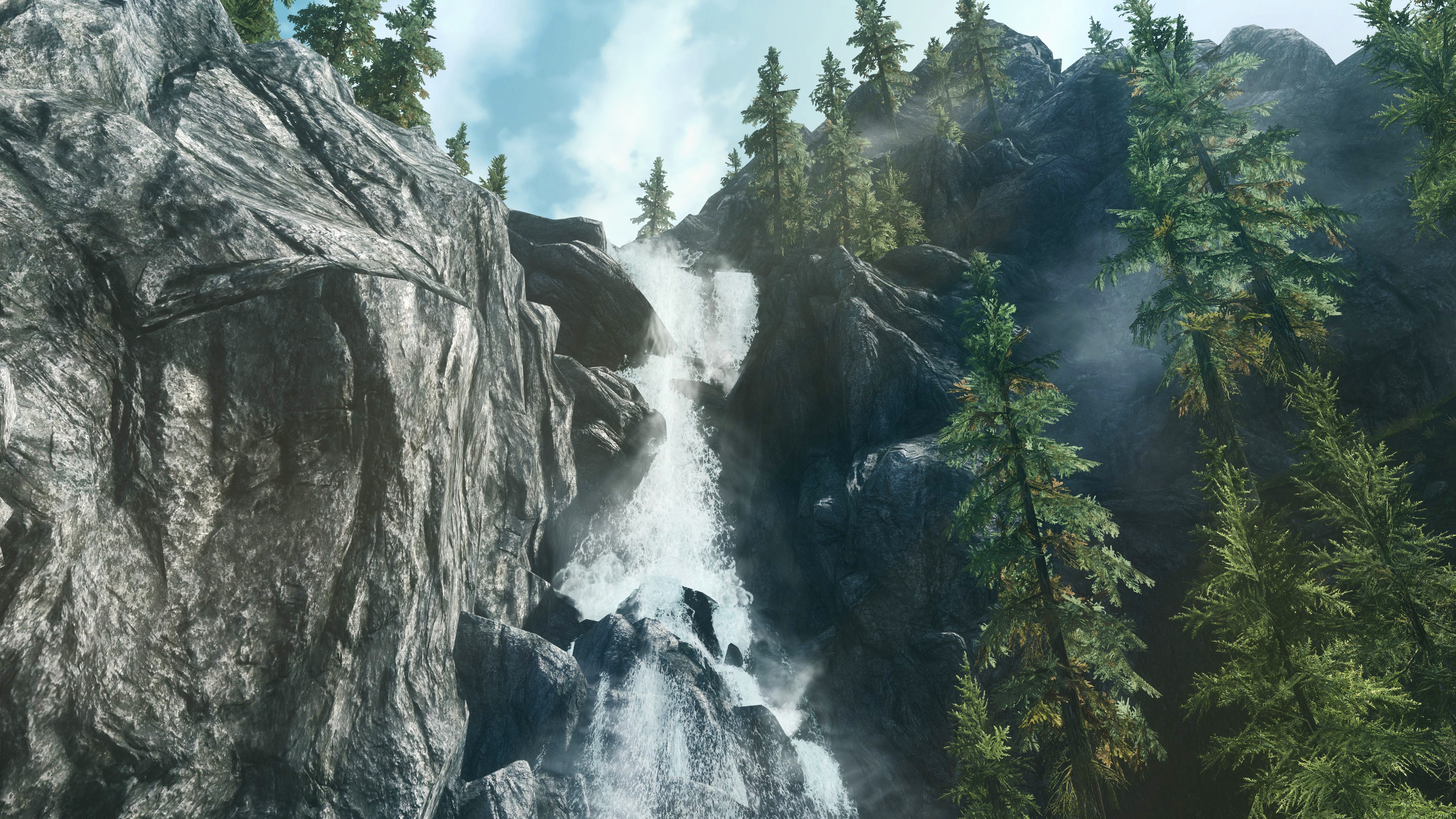 General 3840x2160 The Elder Scrolls V: Skyrim nature PC gaming waterfall screen shot video games RPG