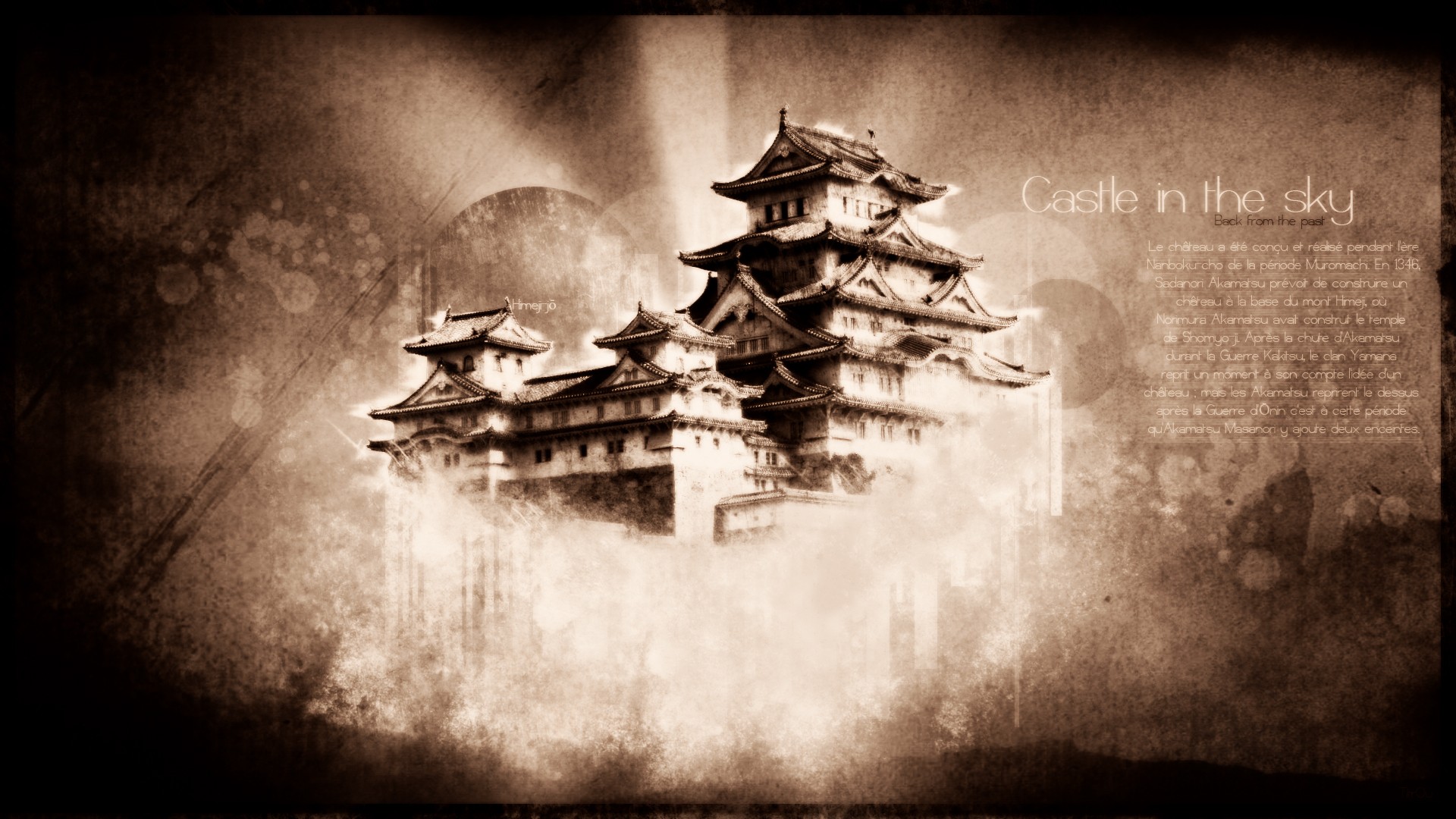General 1920x1080 castle artwork paper parchment old Himeji Castle Japan Asia