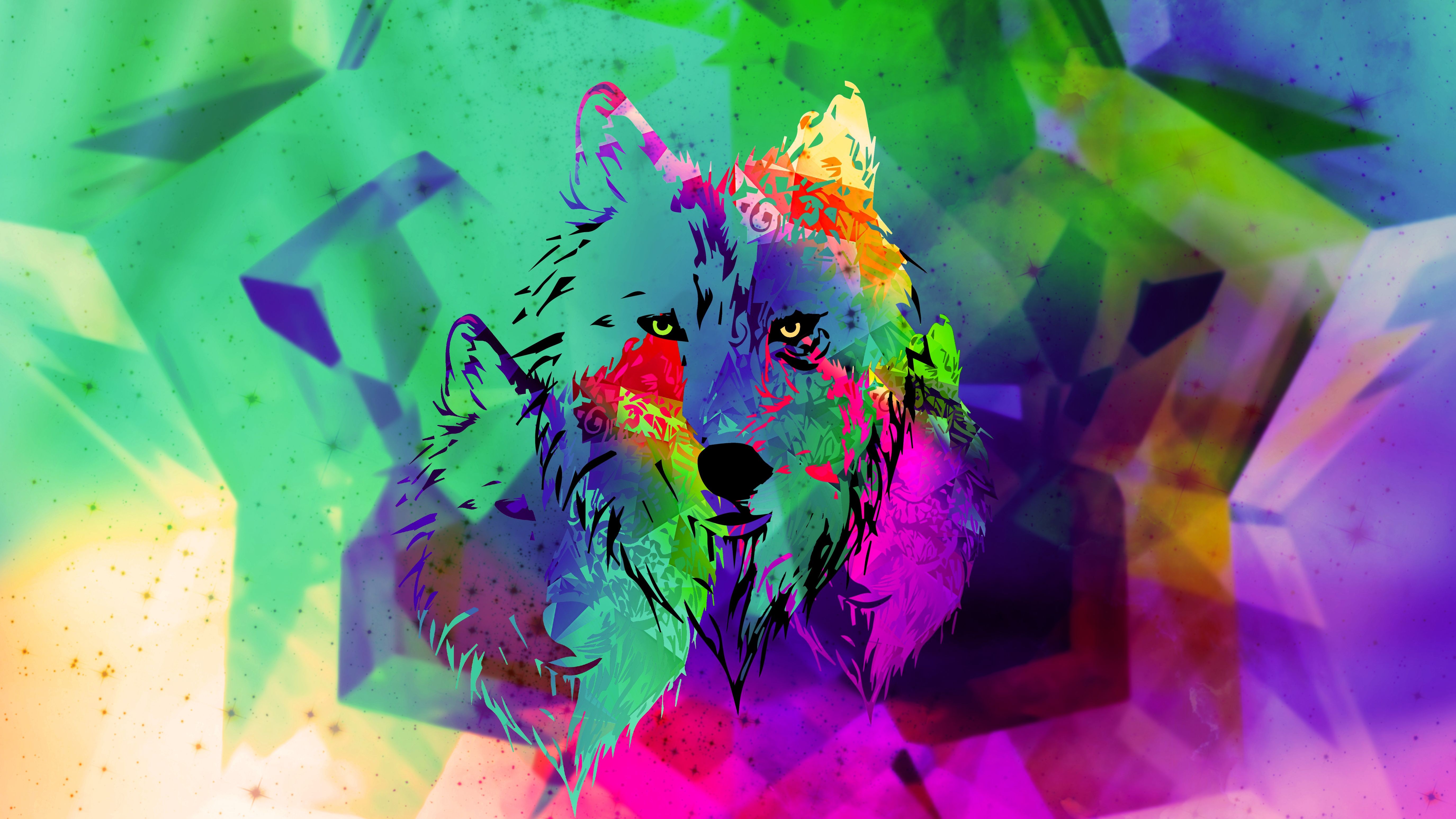 General 5500x3094 wolf abstract colorful digital art animals