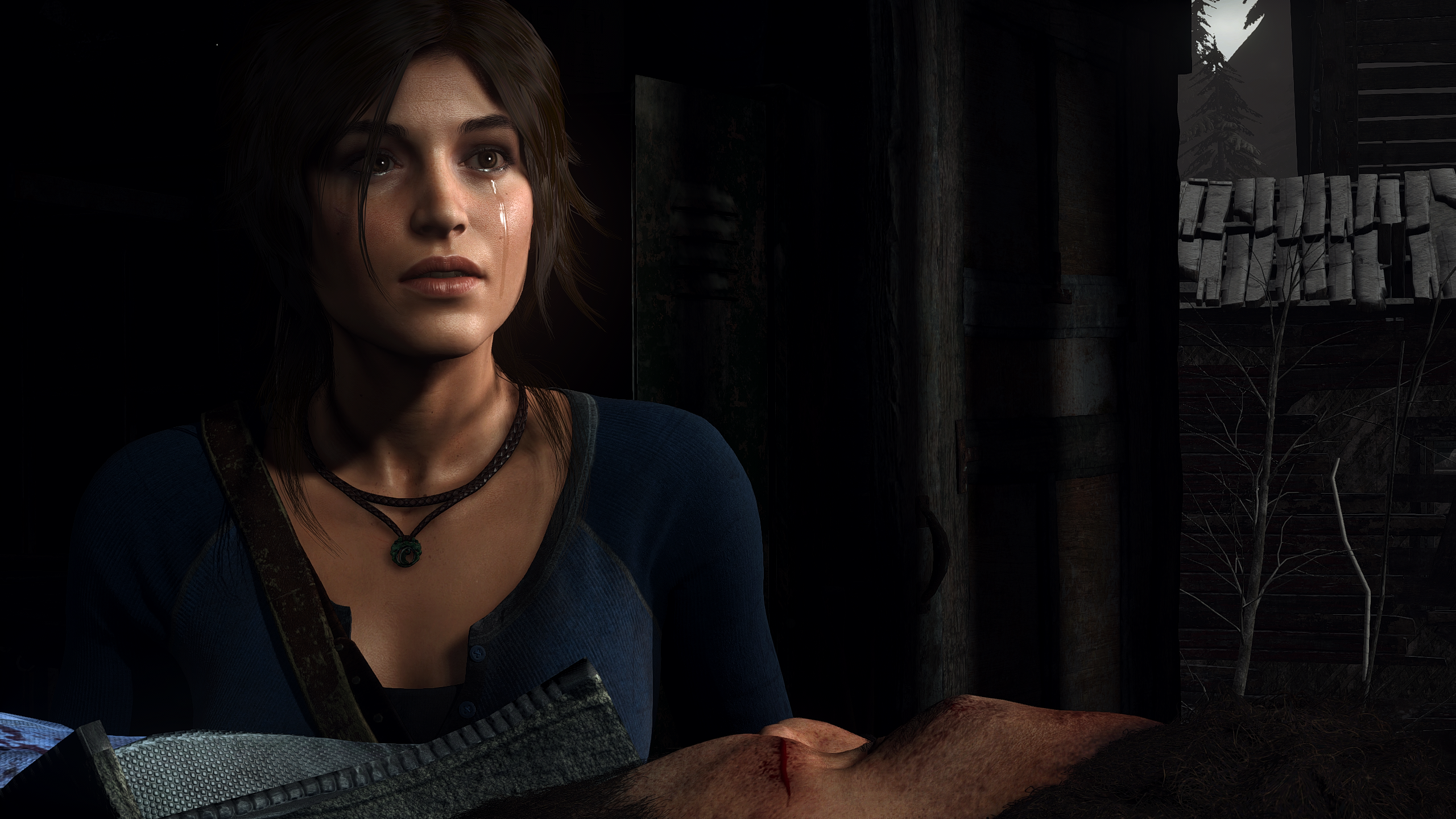 General 2560x1440 Rise of the Tomb Raider video games tears necklace screen shot Lara Croft (Tomb Raider) crying video game girls video game characters PC gaming brunette
