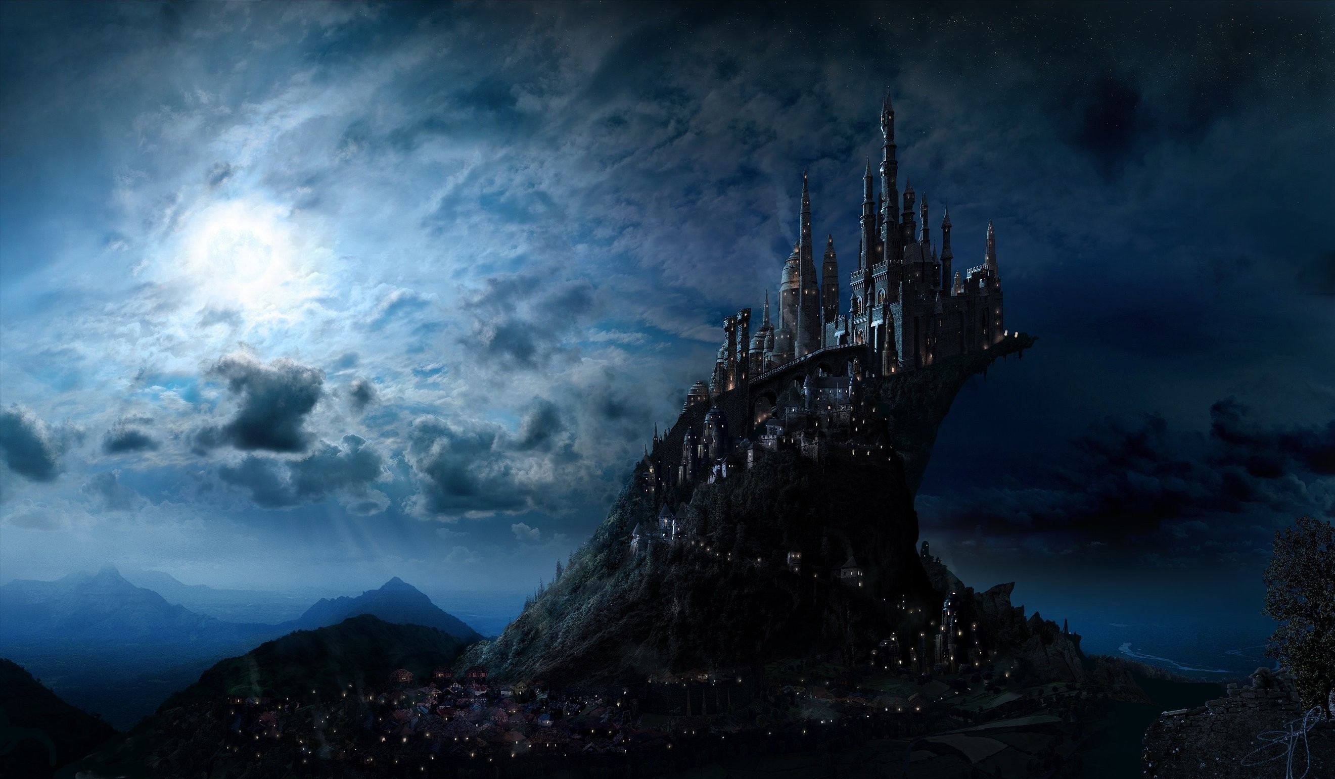 General 2641x1542 fantasy art castle artwork fantasy city sky Moon landscape