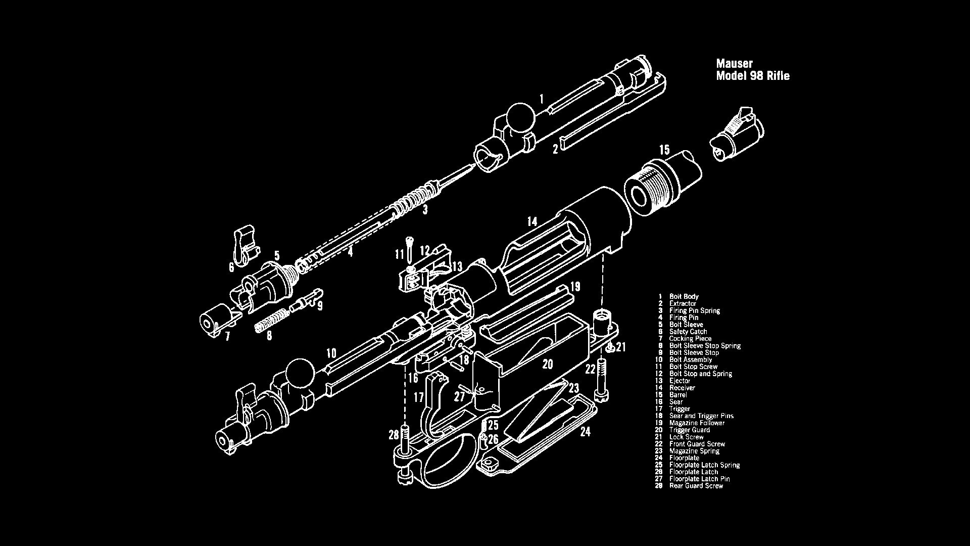 General 1920x1080 exploded-view diagram infographics weapon mauser rifles German firearms gun