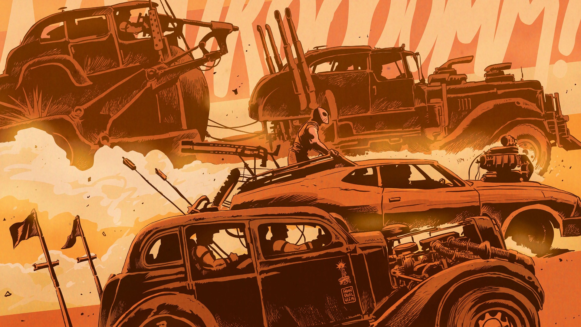 General 1920x1080 artwork digital art Mad Max: Fury Road dirt car dust Mad Max brown movies science fiction vehicle dystopian