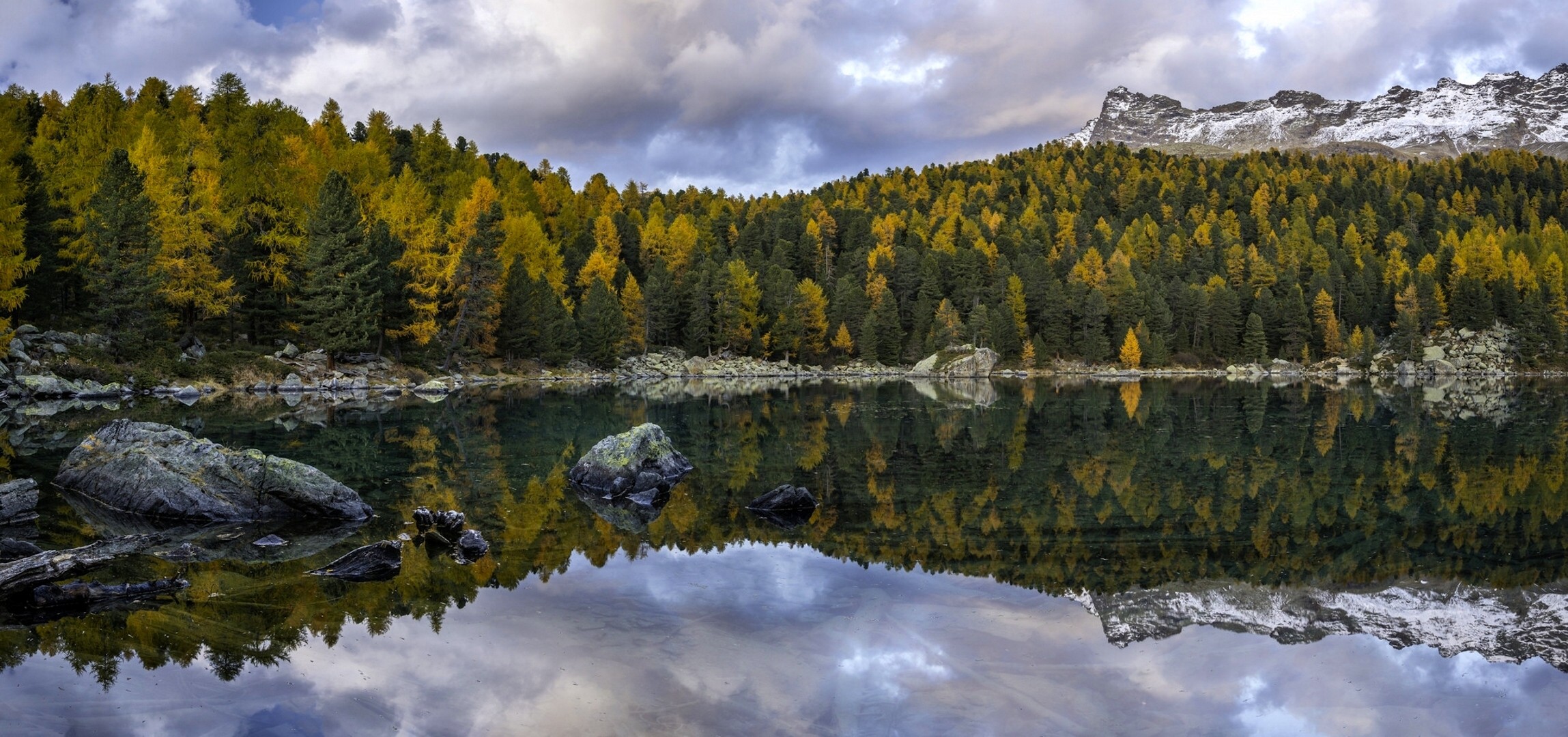 General 2297x1080 landscape lake pine trees Switzerland nature reflection mountains trees