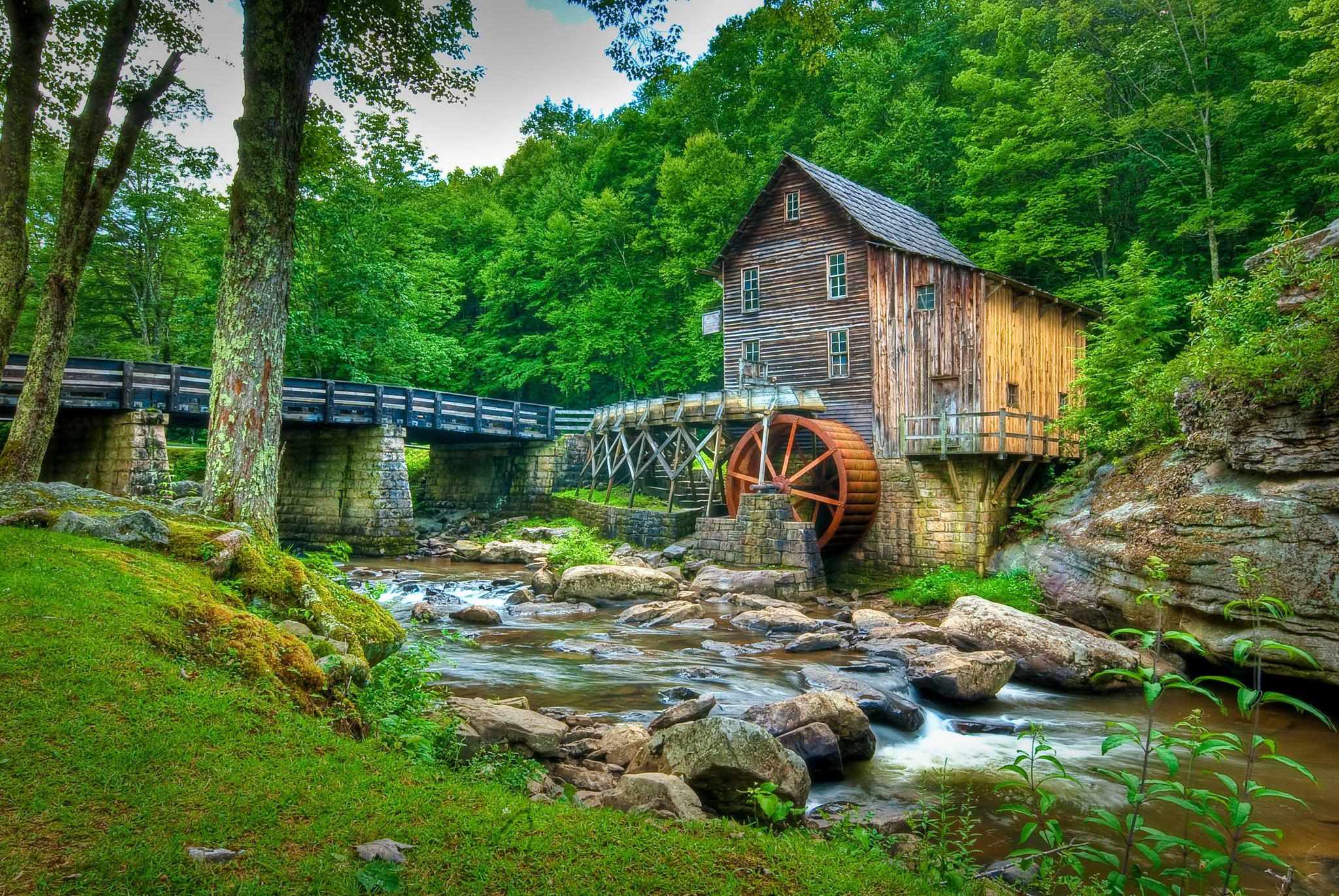 General 2048x1371 watermills bridge outdoors creeks building trees