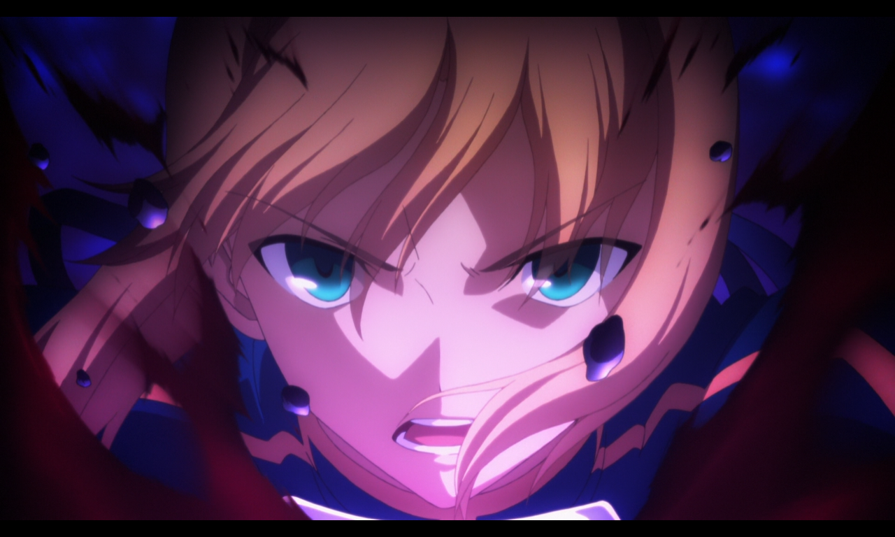 Anime 1280x768 Fate/Zero Saber anime blue eyes angry hair in face anime girls closeup open mouth looking at viewer anime screenshot Fate series