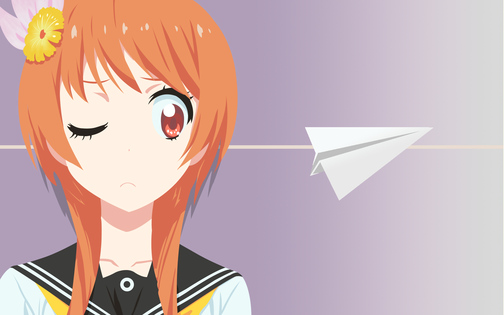 Anime 1728x1080 anime girls paperplanes flower in hair face anime Nisekoi closeup paper planes one eye closed red eyes long hair redhead