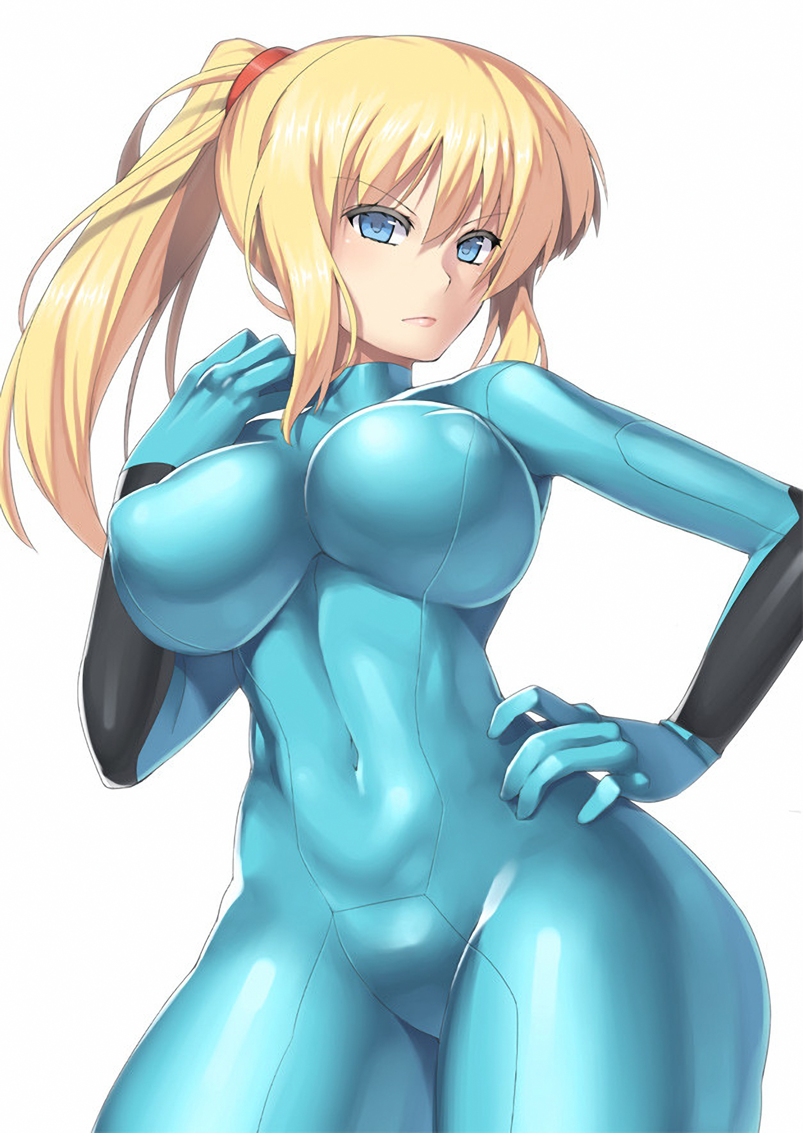 Anime 1600x2258 big boobs boobs huge breasts long hair video game characters video game art ecchi Zero Suit Samus Metroid video games DeviantArt white background blonde simple background curvy ponytail looking at viewer hair between eyes blue eyes science fiction women fan art portrait display hands on hips standing closed mouth bodysuit