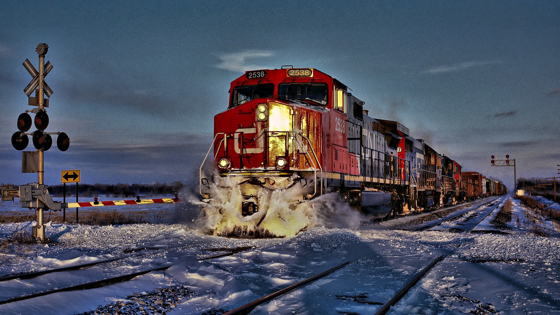 General 1920x1080 snow vehicle train railway crossing winter outdoors numbers
