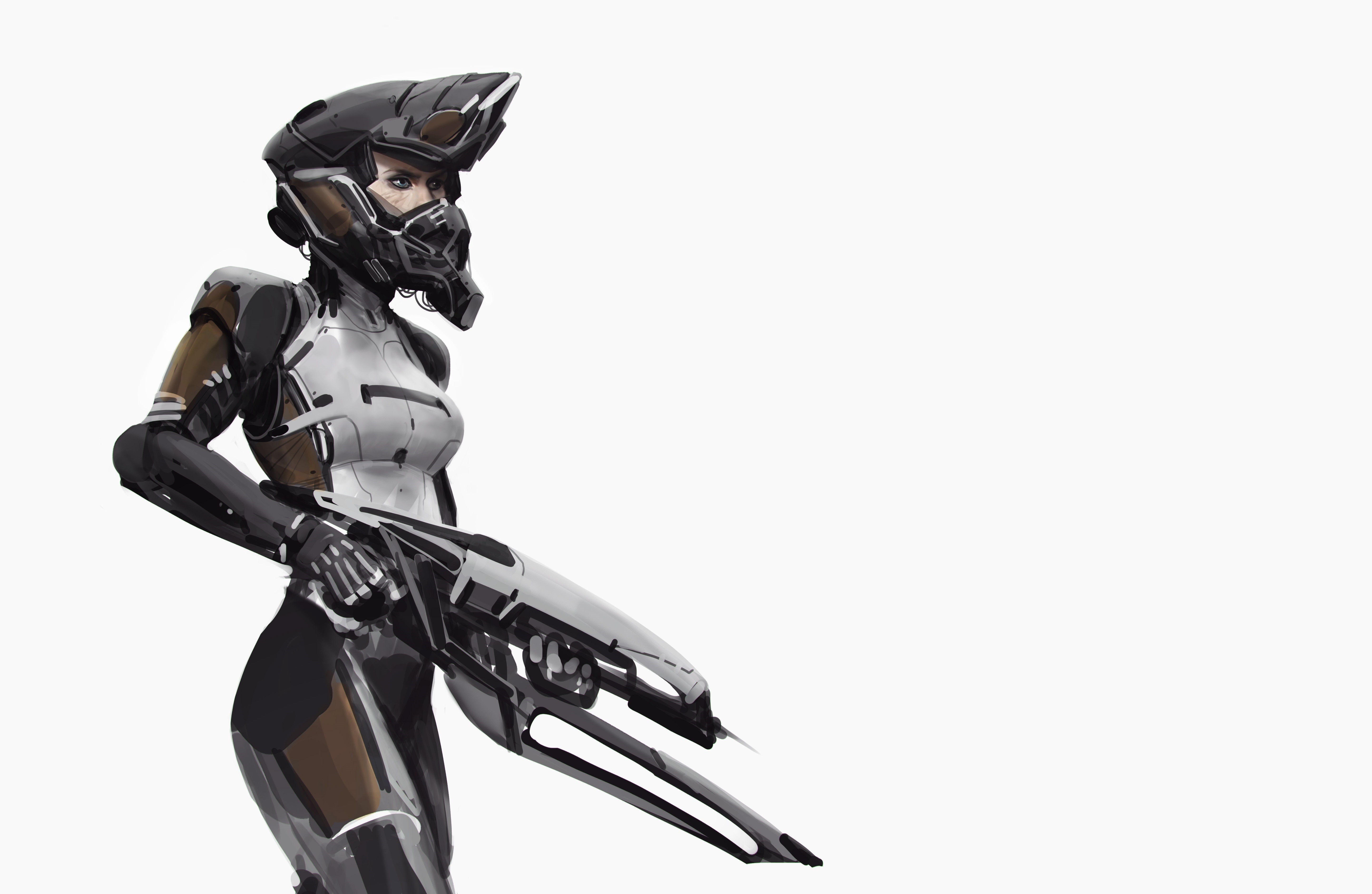 General 5768x3760 futuristic artwork science fiction women science fiction women white background weapon girls with guns simple background