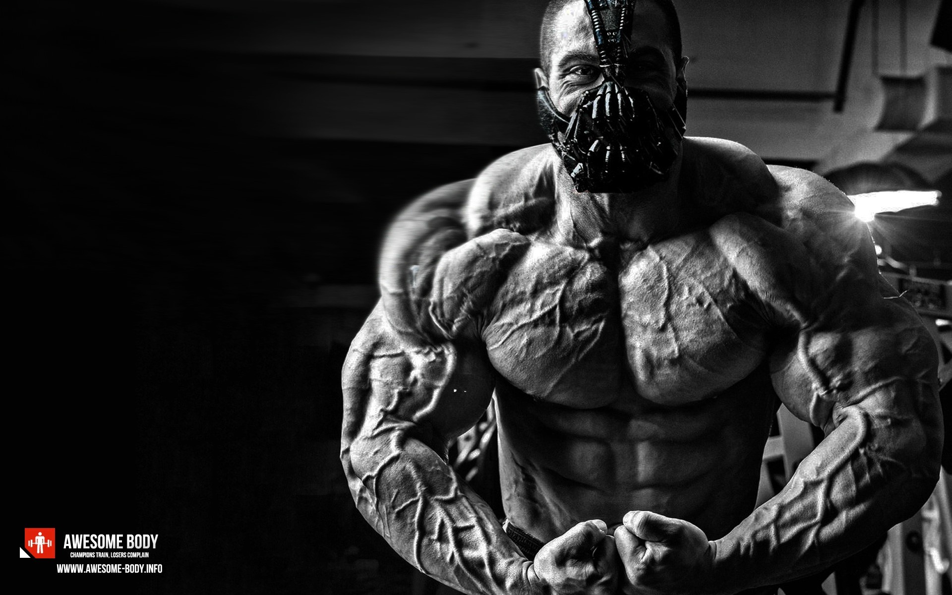 General 1920x1200 working out bodybuilding bodybuilder muscles monochrome Bane men muscular mask
