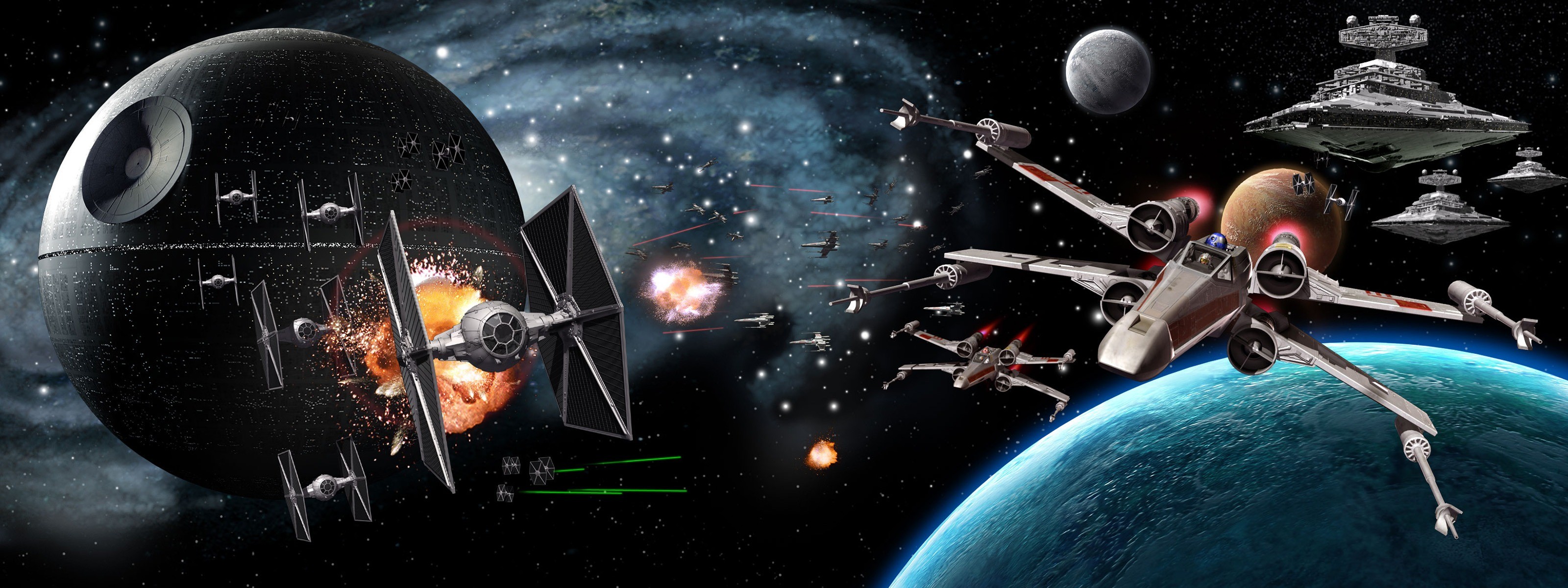 General 3200x1200 Star Wars Imperial Forces Star Wars Ships science fiction fan art digital art X-wing Star Destroyer Death Star TIE Fighter