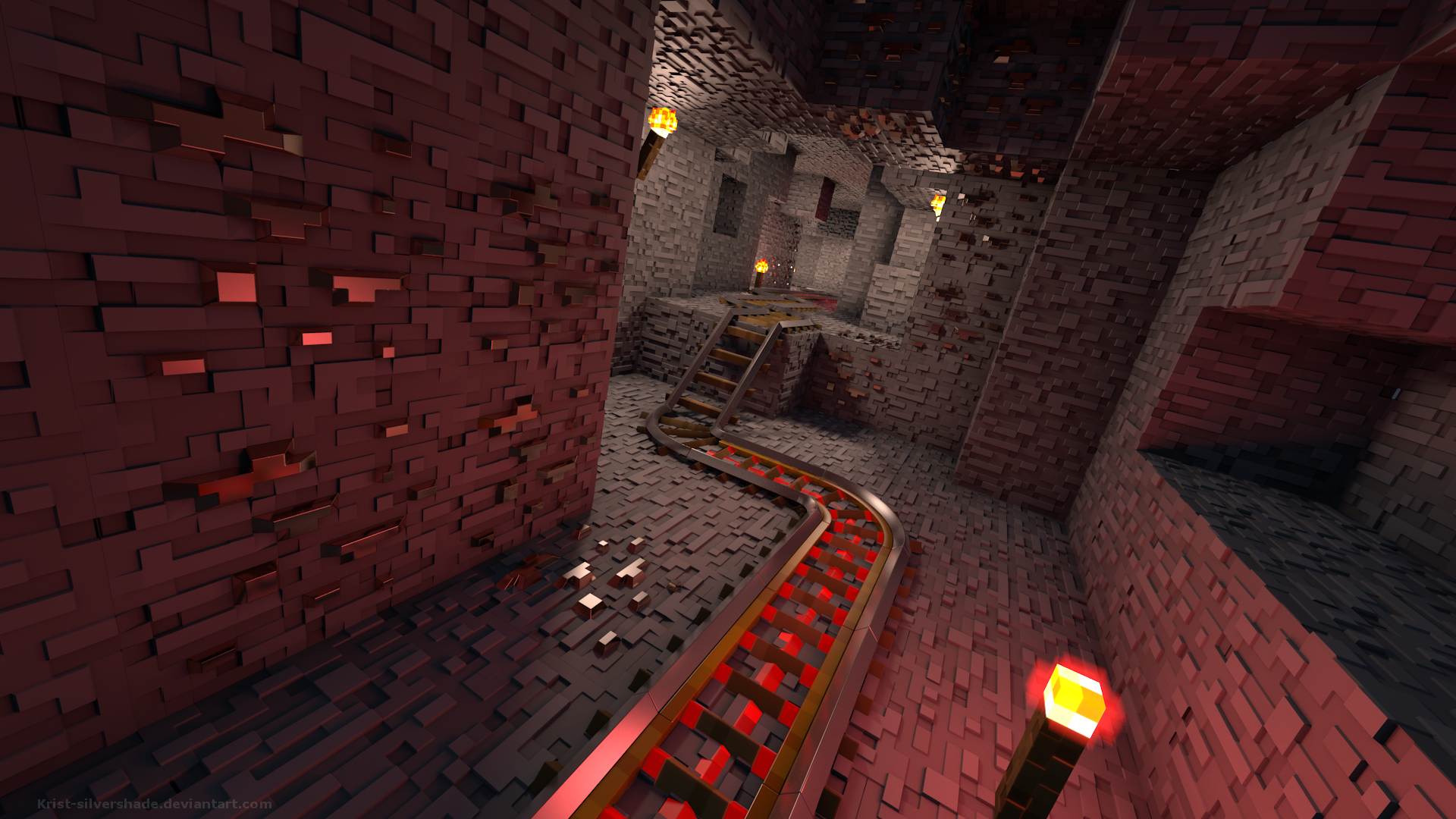 General 1920x1080 CGI video games Minecraft shaders PC gaming screen shot torches cave DeviantArt