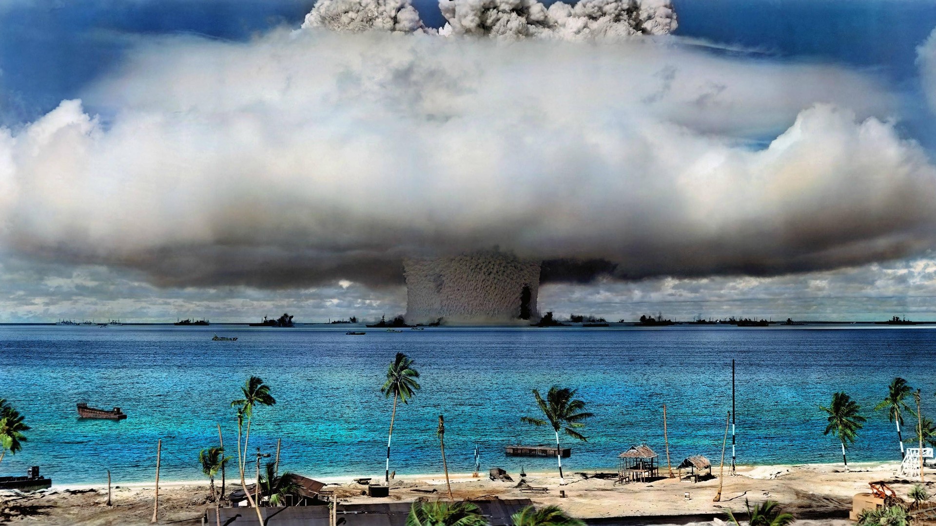 General 1920x1080 bombs nuclear nature water mushroom clouds Bikini Atoll atomic bomb Pacific Ocean