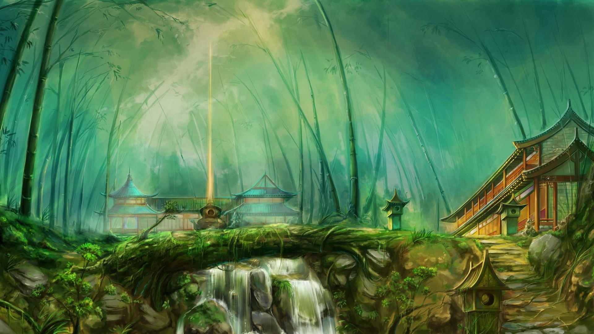 General 1920x1080 fantasy art forest temple river