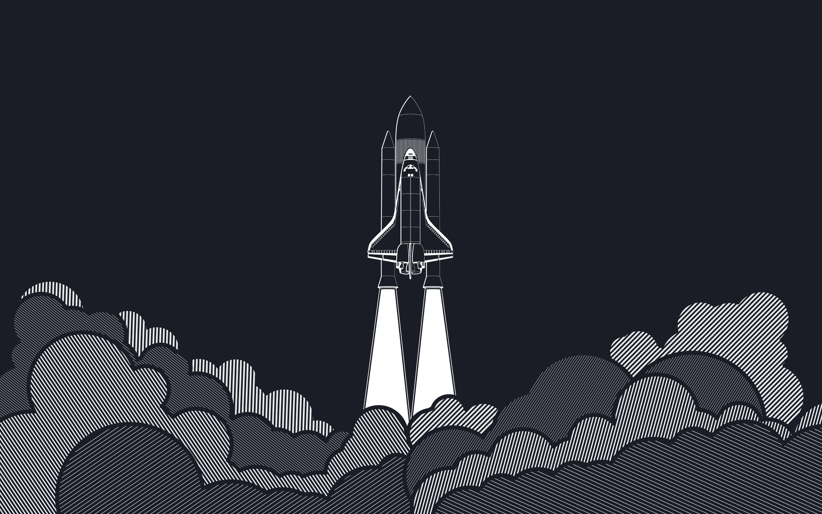 General 2880x1800 artwork space vector space shuttle launch pads spaceship rocket digital art flying smoke gray background white aircraft blue science vehicle simple background