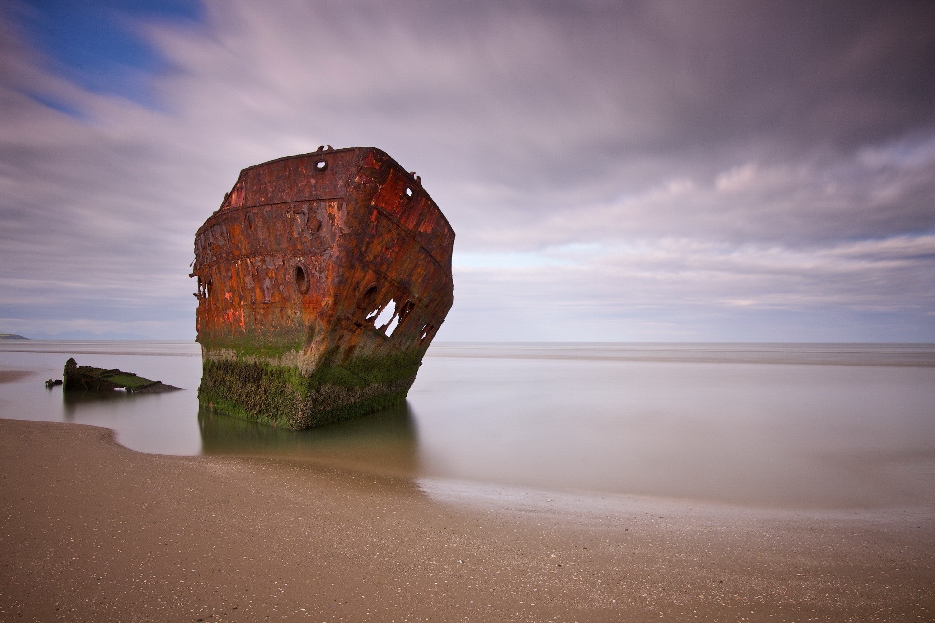General 1920x1280 nature landscape water sea clouds ship shipwreck rust sand beach horizon long exposure wreck