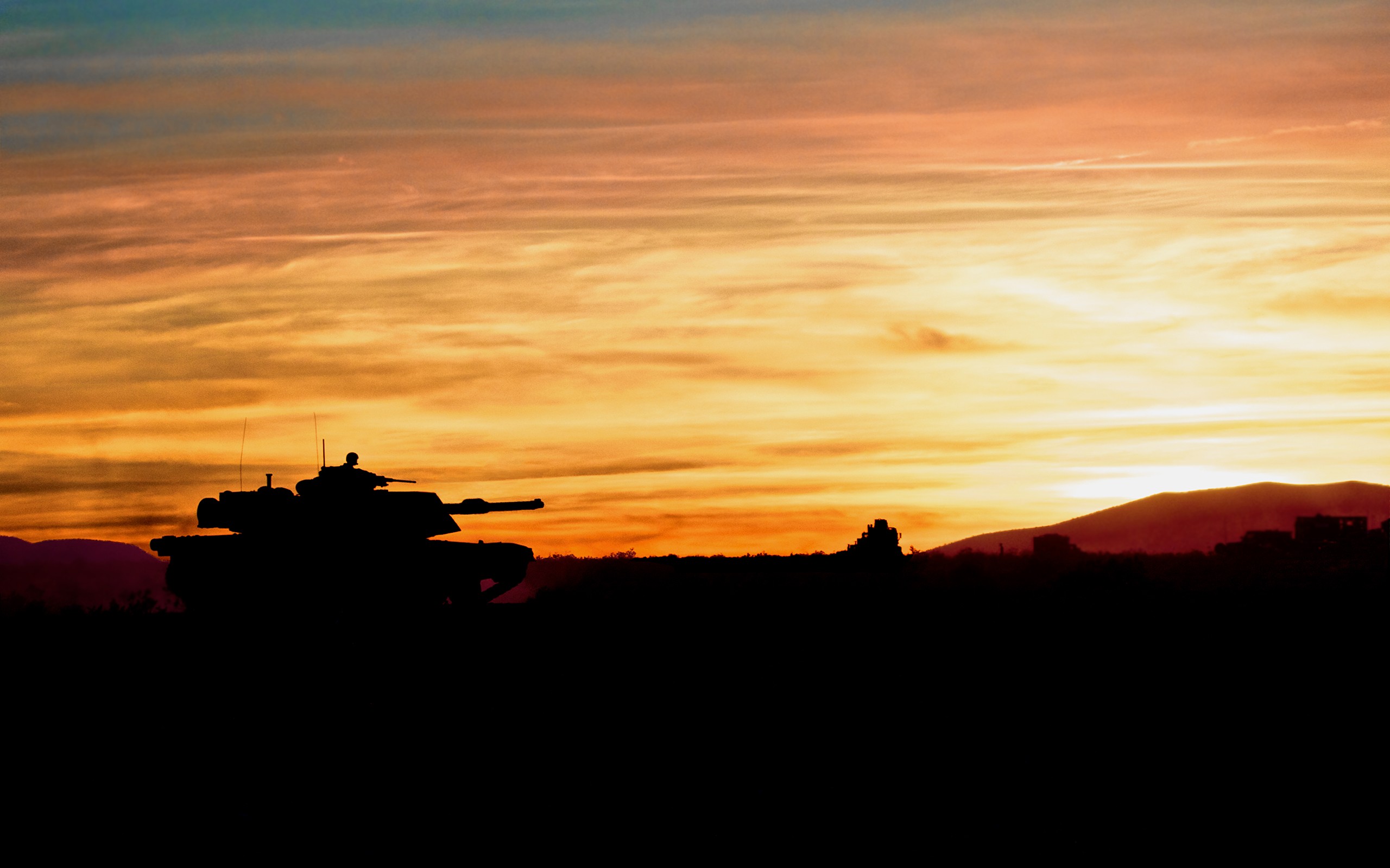 General 2560x1600 tank M1 Abrams military silhouette sunset vehicle military vehicle sky sunlight dark