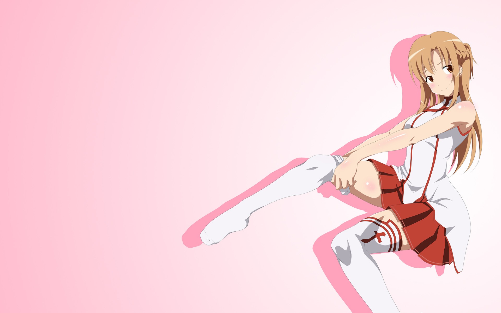 Anime 1920x1200 anime girls anime artwork Sword Art Online pink background simple background gradient stockings miniskirt brunette looking at viewer Yuuki Asuna (Sword Art Online)