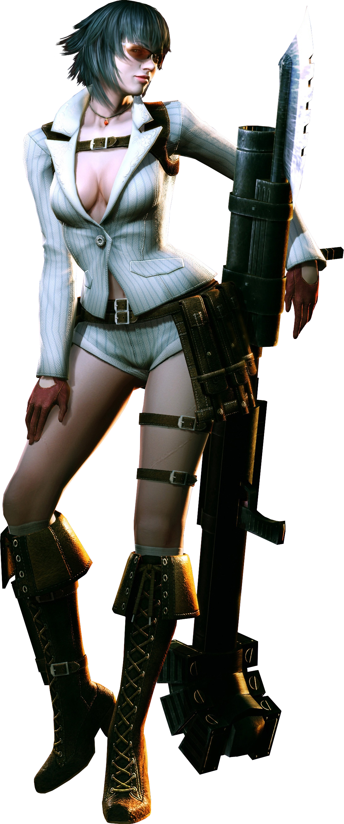 General 1093x2618 Devil May Cry Lady (Devil May Cry) cleavage pants simple background CGI weapon video games women boobs standing sunglasses video game girls