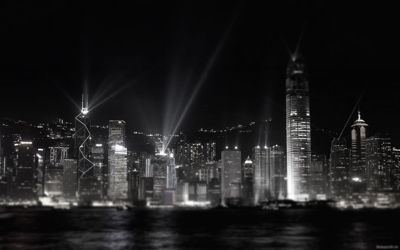 General 1280x800 monochrome cityscape Hong Kong night black lights Asia