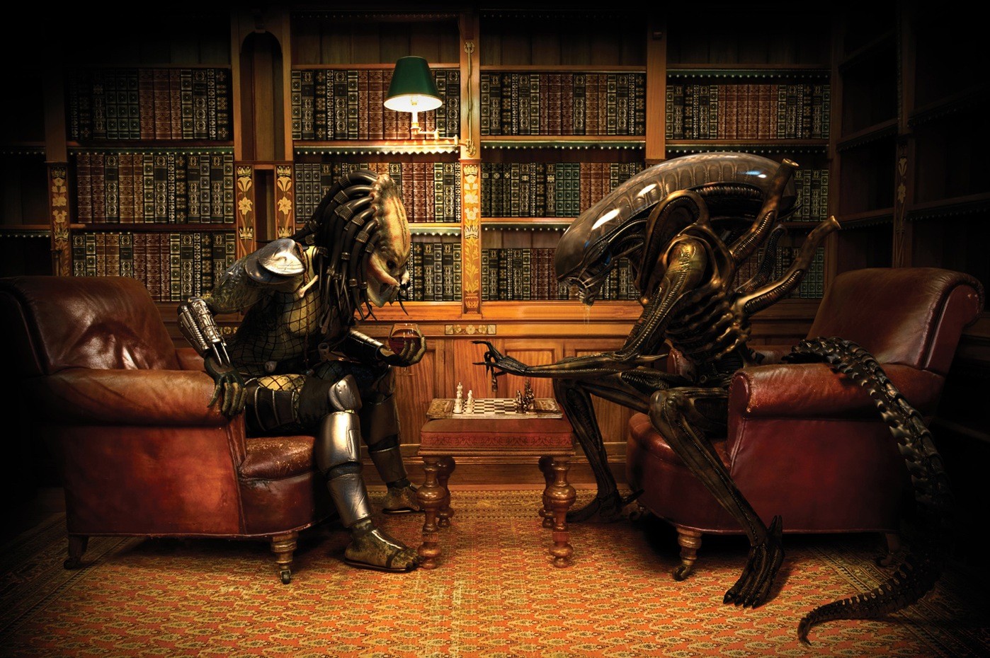 General 1398x930 chess books Xenomorph creature predator (creature) CGI digital art science fiction horror