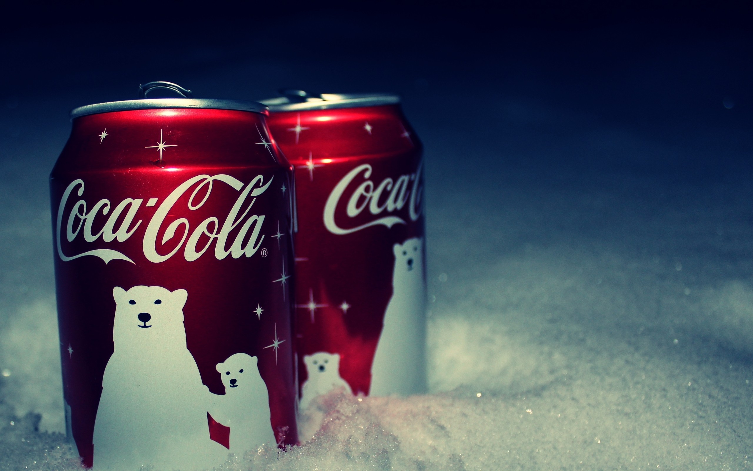 General 2560x1600 snow Coca-Cola brand logo closeup can drink bears polar bears