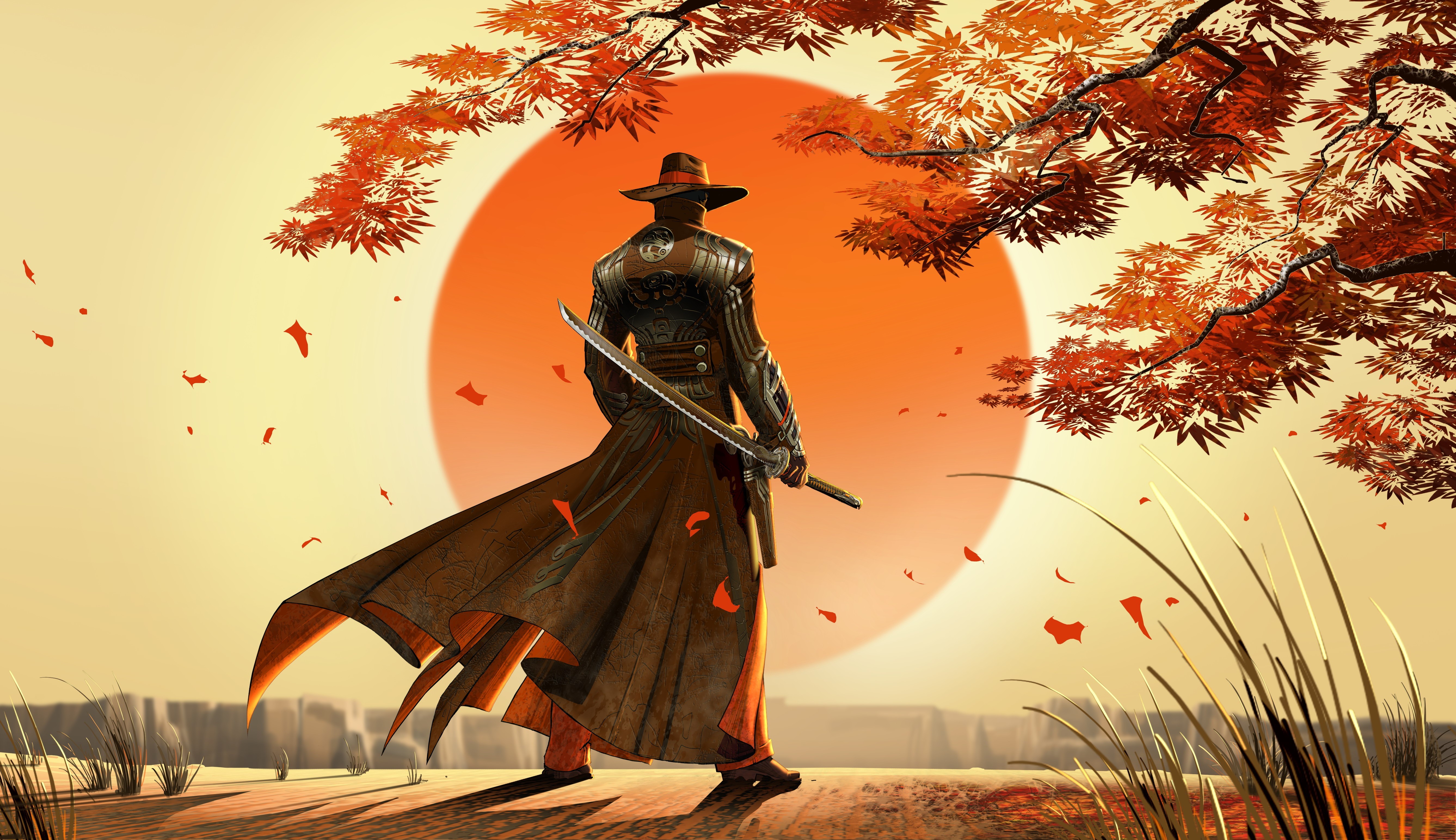 General 5350x3088 samurai artwork fantasy art cowboys Japan video games