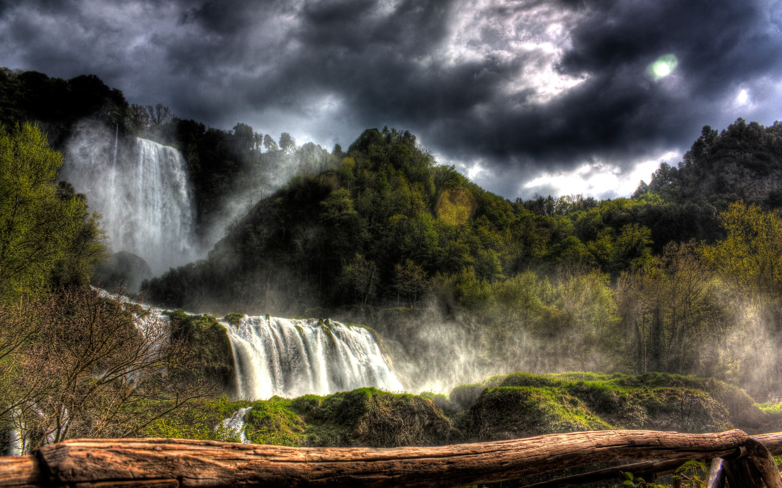 General 2560x1600 nature landscape waterfall sky clouds forest