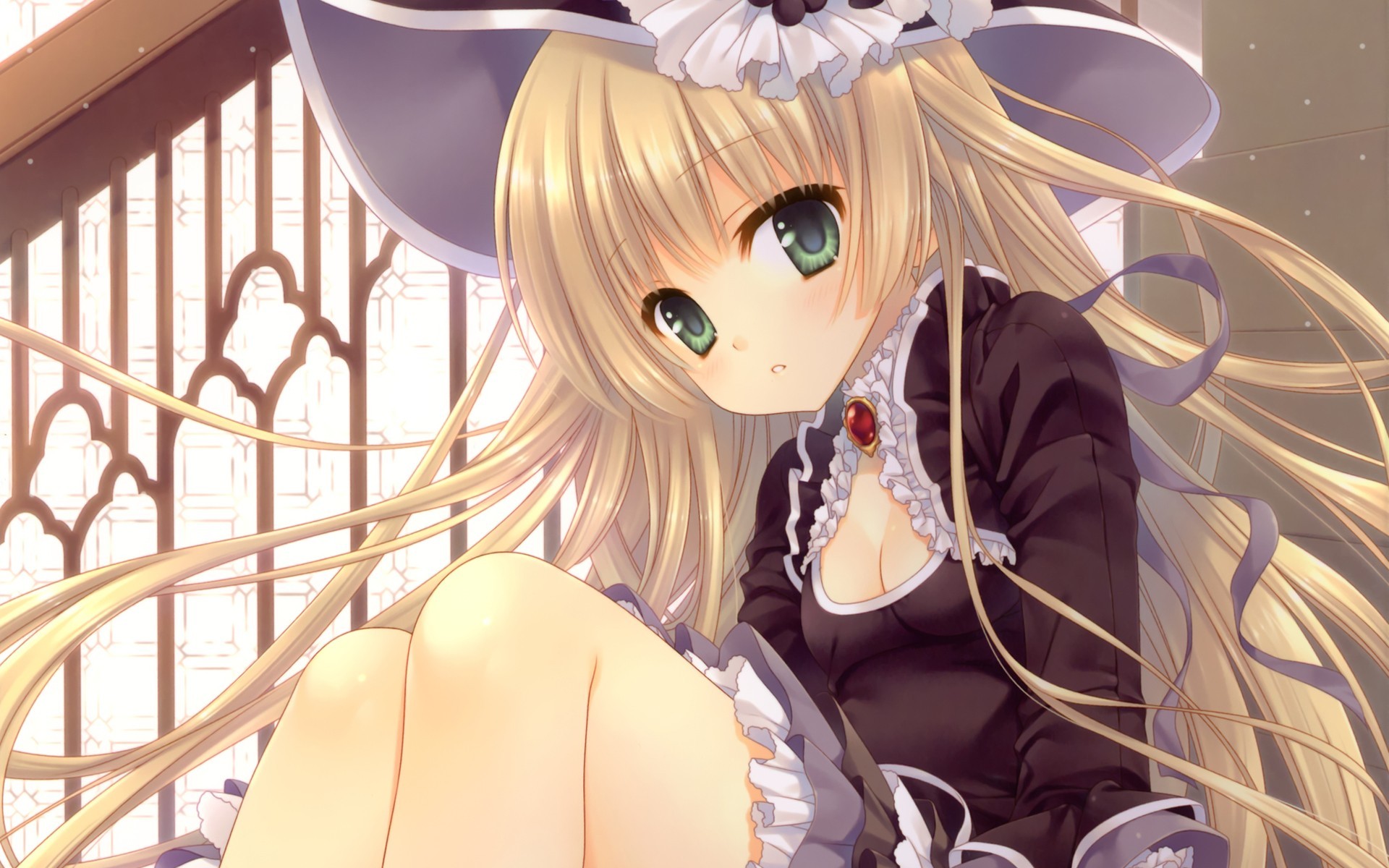 Anime 1920x1200 anime girls blonde Gosick anime green eyes looking at viewer hat women with hats boobs small boobs cleavage long hair