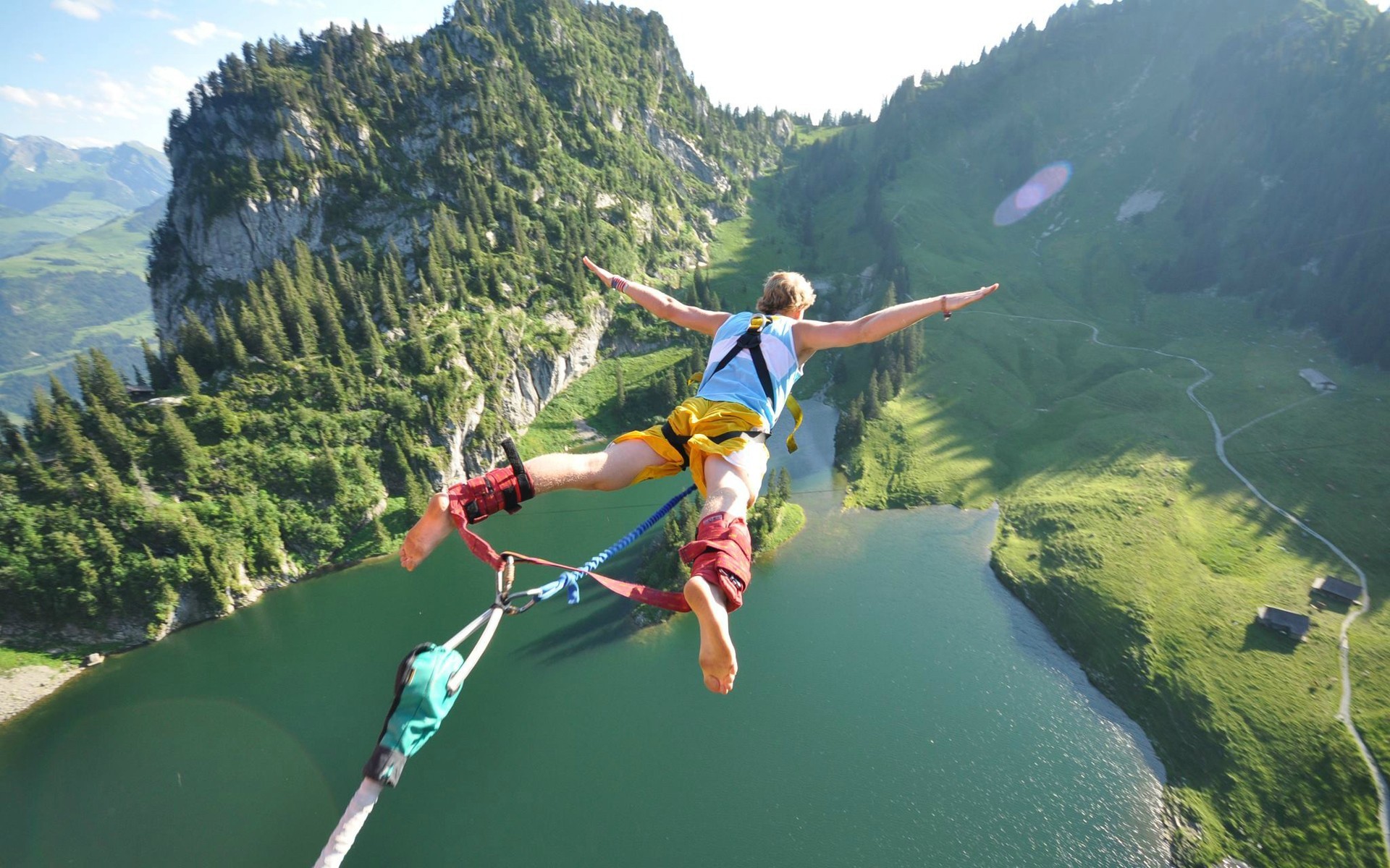 People 1920x1200 mountains jumping trees men men outdoors nature water sport landscape