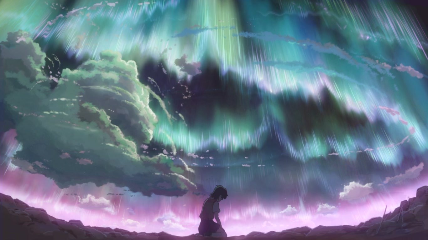 Anime 1366x768 Children Who Chase Lost Voices Makoto Shinkai  anime pink aurorae cyan sky clouds outdoors film stills