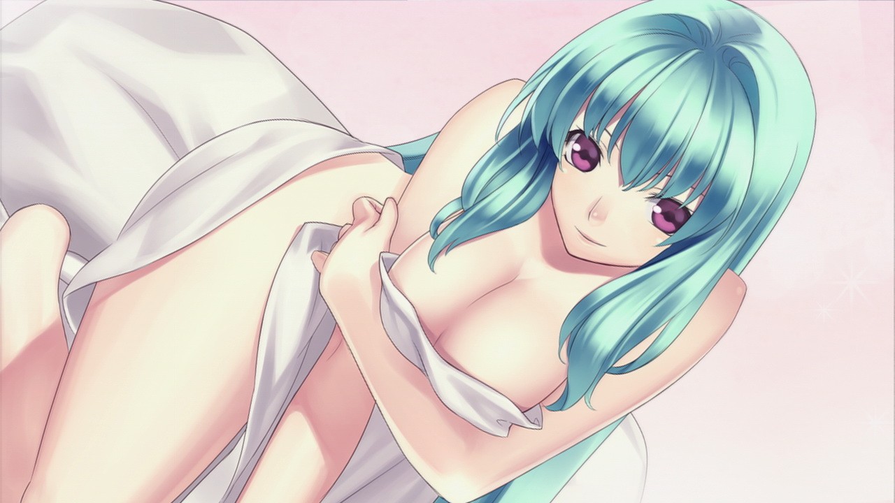 Anime 1280x720 ecchi anime girls big boobs anime Record of Agarest War nude in bed boobs purple eyes simple background curvy
