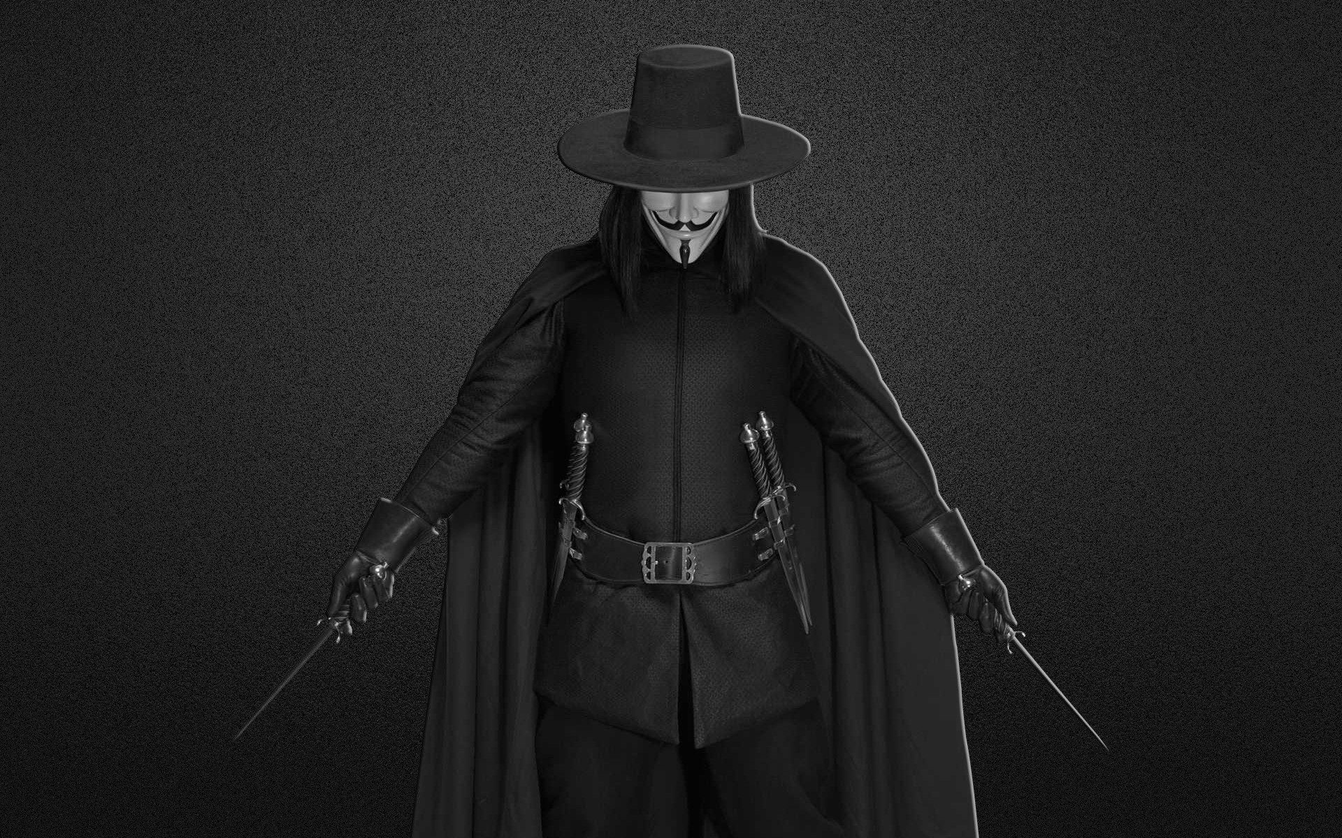 General 1920x1200 V for Vendetta Anonymous (hacker group) movies monochrome