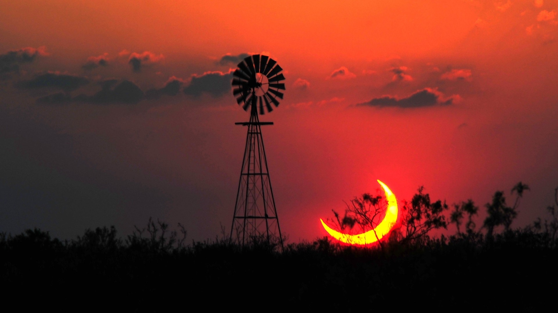 General 1920x1080 landscape Sun Texas eclipse  orange sky USA