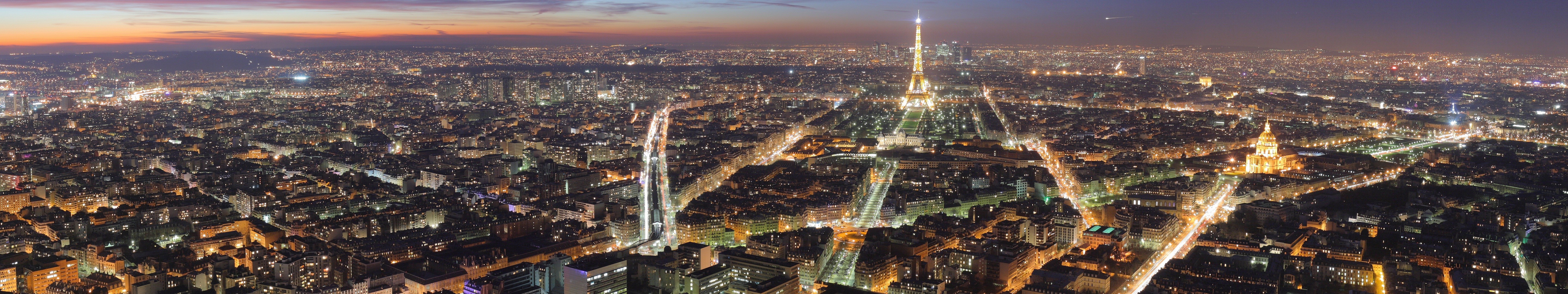 General 5760x1080 Paris Eiffel Tower night triple screen France cityscape