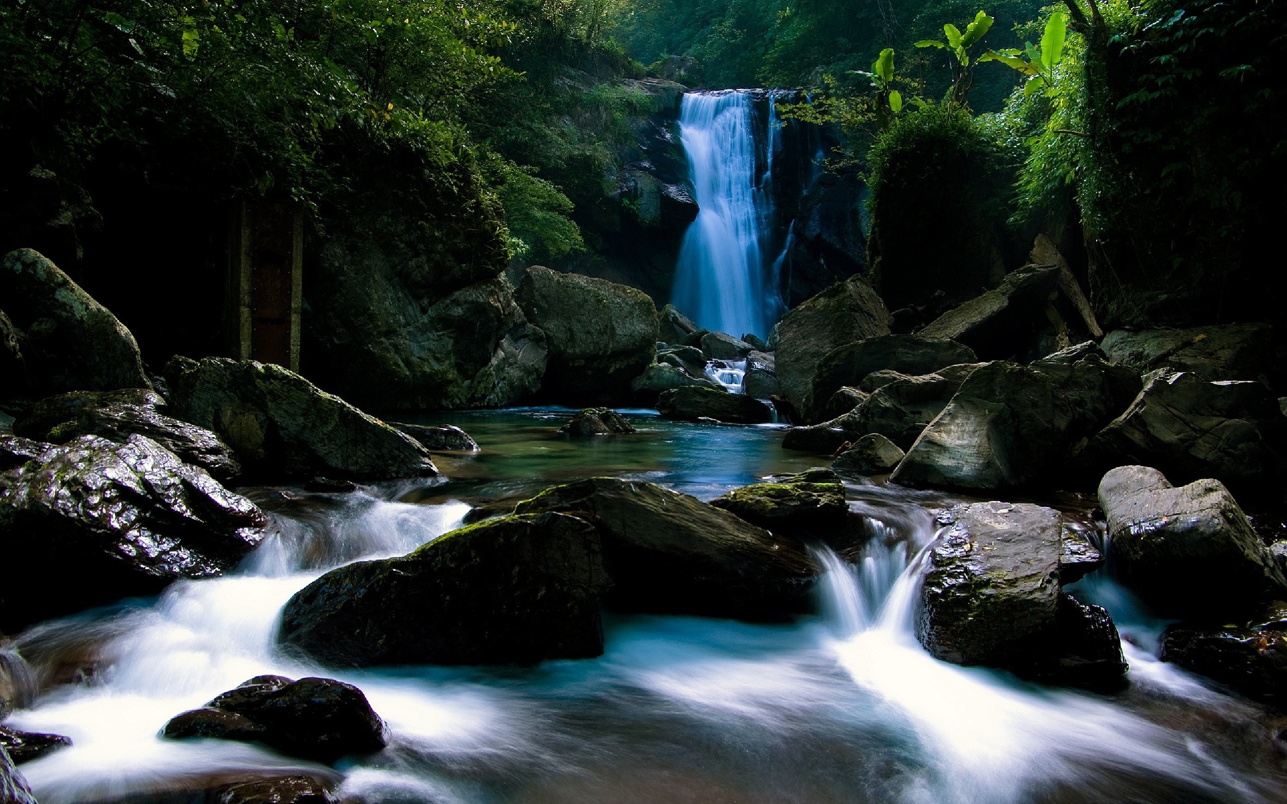 General 2560x1600 nature creeks rocks waterfall bushes river water forest long exposure